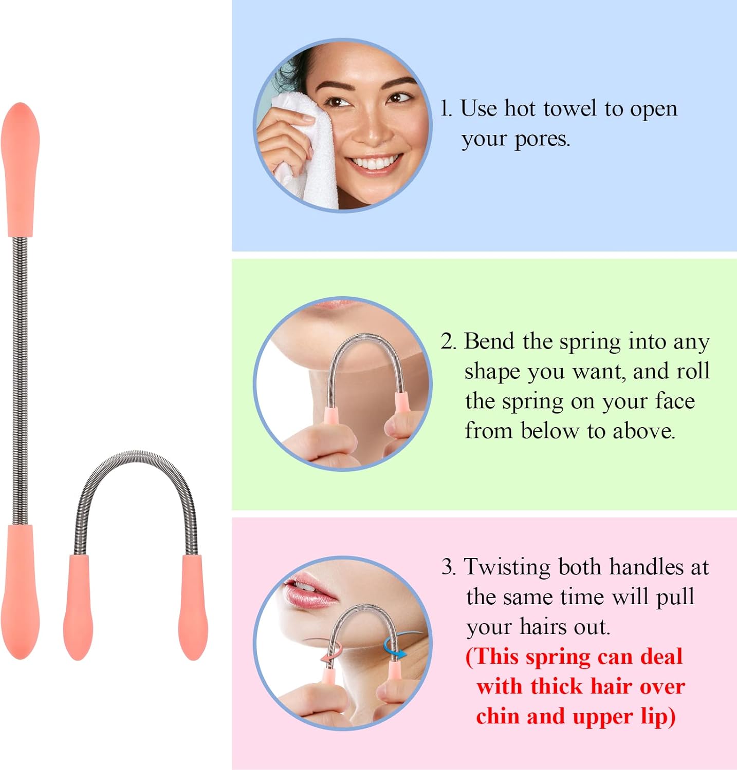 Ideal Swan Spring Hair Remover - 4 Pack Stainless Steel Spring Epilator - Facial Hair Remover for Women Face, Chin Hair, Upper Lip Hair, Spring Facial Hair Remover for Women Mustache