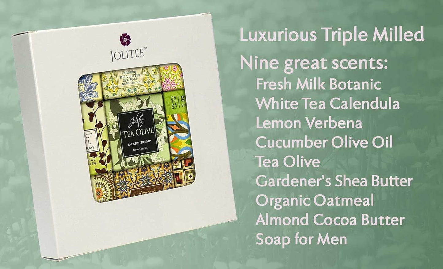 French Milled Botanical Soap Sampler Set of 9 - Individually Wrapped Vegetable-Based Mini Soaps with Essential Oils, Shea Butter, and Natural Extracts (Pure and Simple)