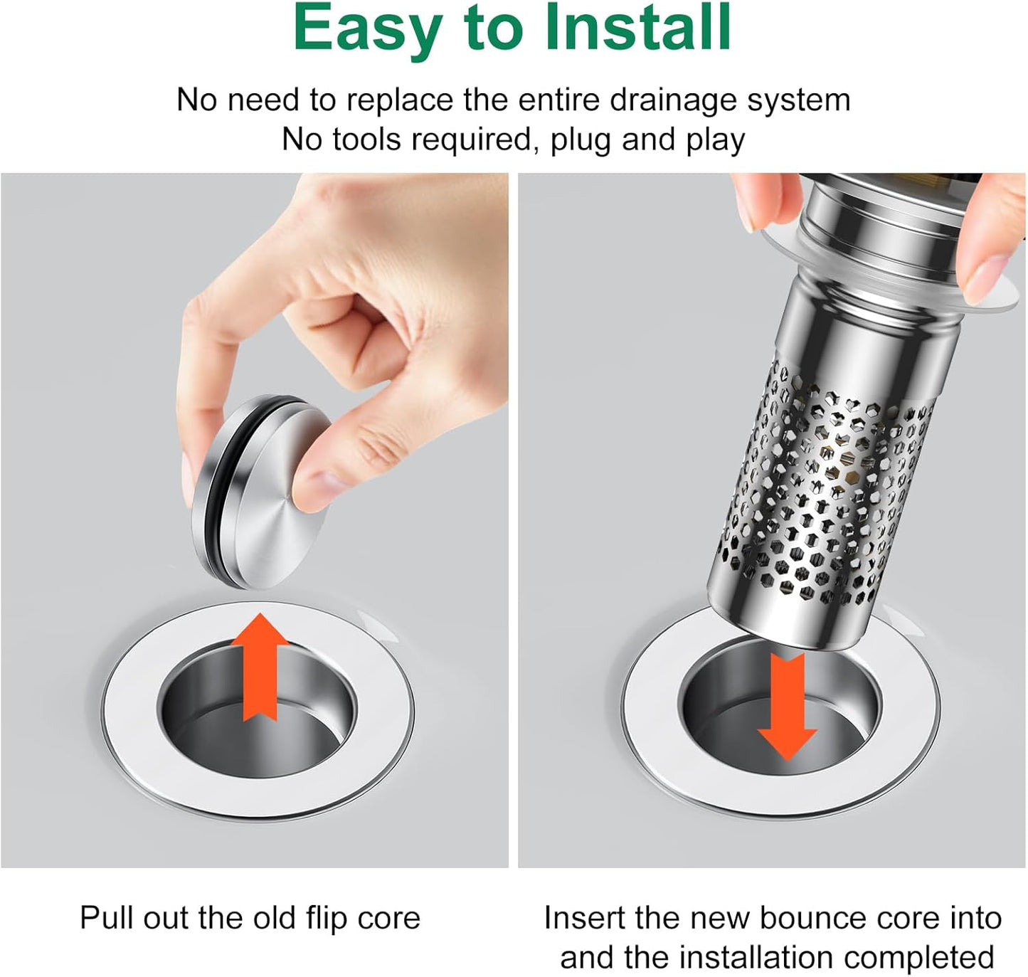 Bathroom Sink Drain Strainer,Universal Pop-Up Sink Stopper Hair Catcher, Stainless Steel Anti-Clog Drain Filter Basket, Removable Sink Drain for Bathroom Sink Stopper Replacement (Silver-4pcs)