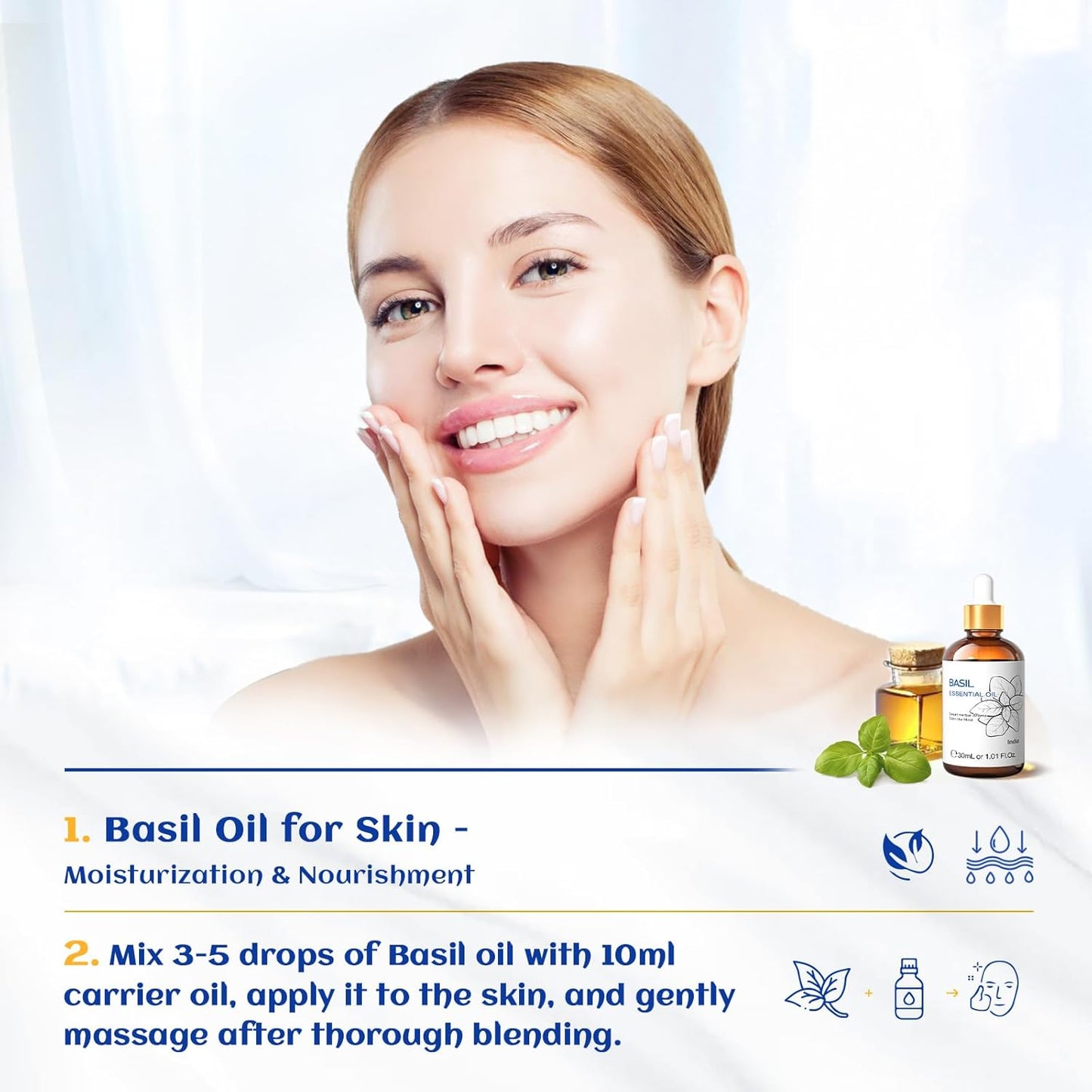 HIQILI 1 Fl Oz Basil Essential Oil, 100% Pure Undiluted for Skin, Diffuser - 30ml