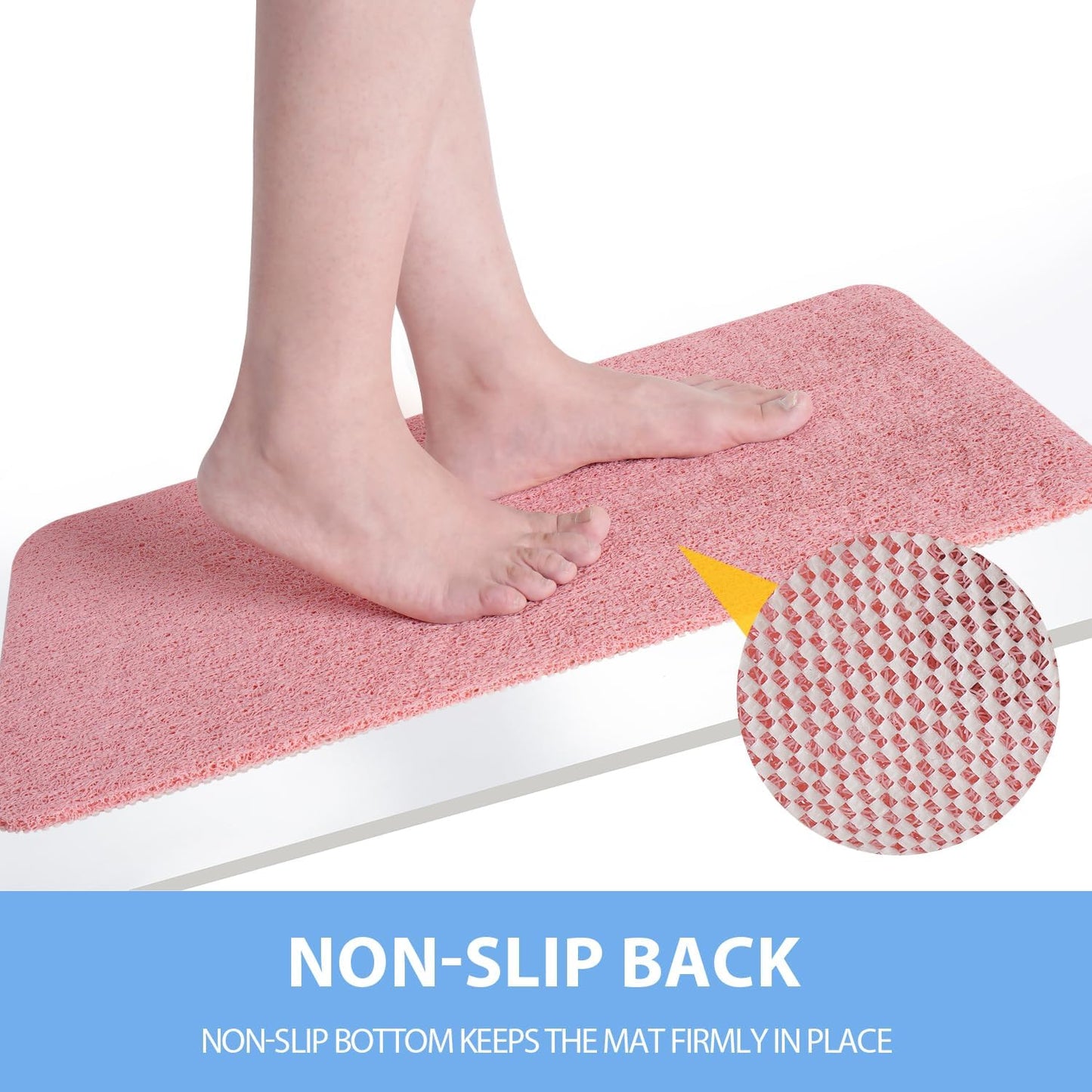 Non-Slip Bathtub Mat, Anti Slip Shower Mat, Fast Drying Bathtub Mats, Foot Scrubber Mat, Anti Slip Mat for Tub, Floor, Bathroom, Kitchen, Home, Hotel (Pink 24"×24")