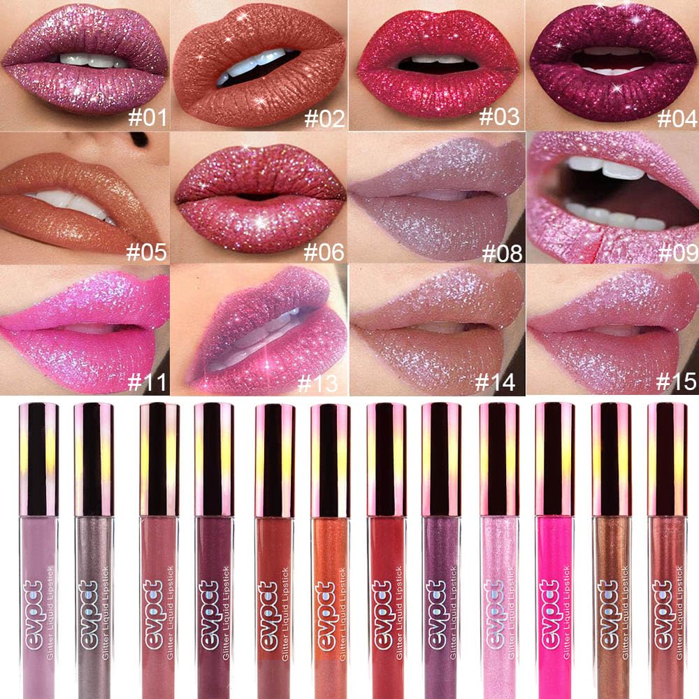 evpct 1Pcs Taupe Mauve Glitter Metallic Shimmer Diamond Lipstick Lip Gloss Stain Set for Women Long Lasting Waterproof, Mauve Purple Sparkle Glitter Matte long Wear Liquid Lipstick Lip Makeup Kit, 08#