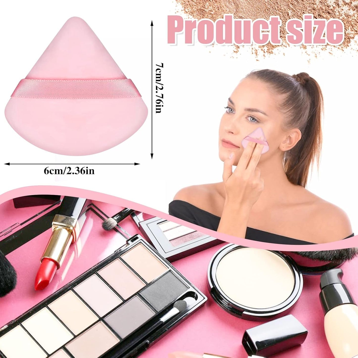 Pimoys 6 Pieces Powder Puff Face Makeup Sponge Soft Velour Triangle Powder Puffs Beauty Sponge Stocking Stuffers for Loose Powder (Black, Pink)