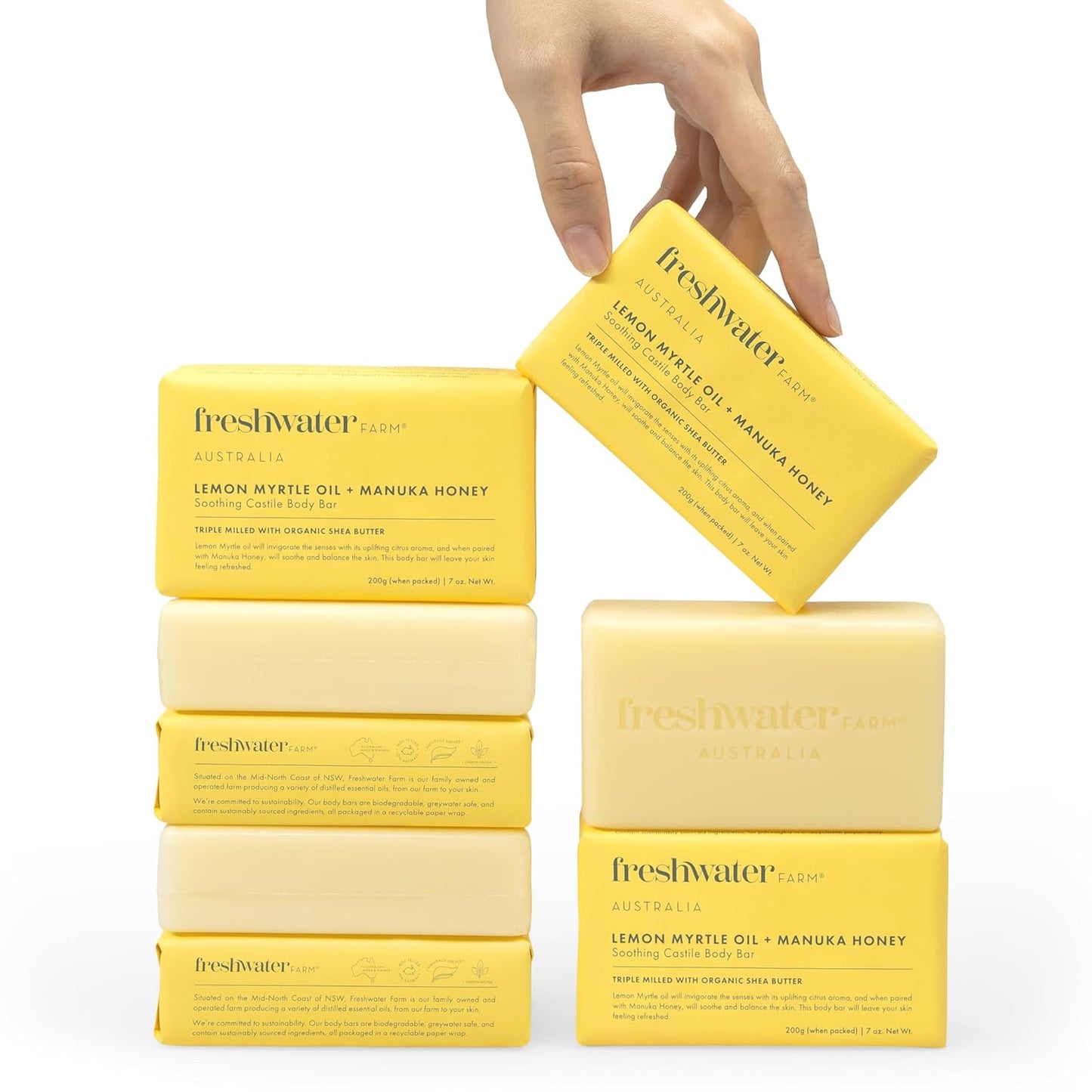 Natural Soap Bar- Lemon Myrtle+Manuka Honey- 7 oz x 8 Pack- Castile Bar Soap, Natural Soap Bar, Bar Soap, Body Soap Bars- Essential Oils For Sensitive Skin