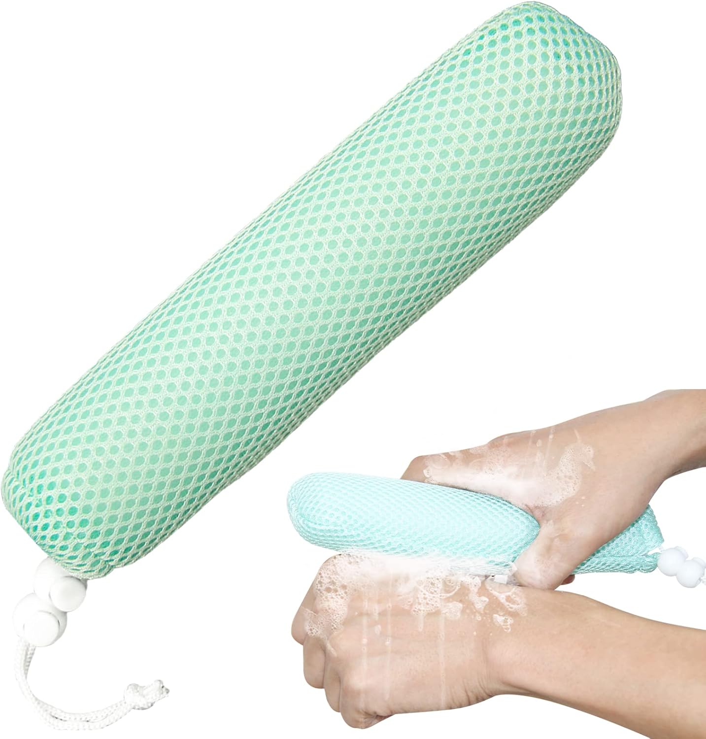 Bath Brush Head with Sponge,Back Scrubber Bath Mesh Bath Body Brush Head for Elderly Aid Bathing and Shower (Green Head)