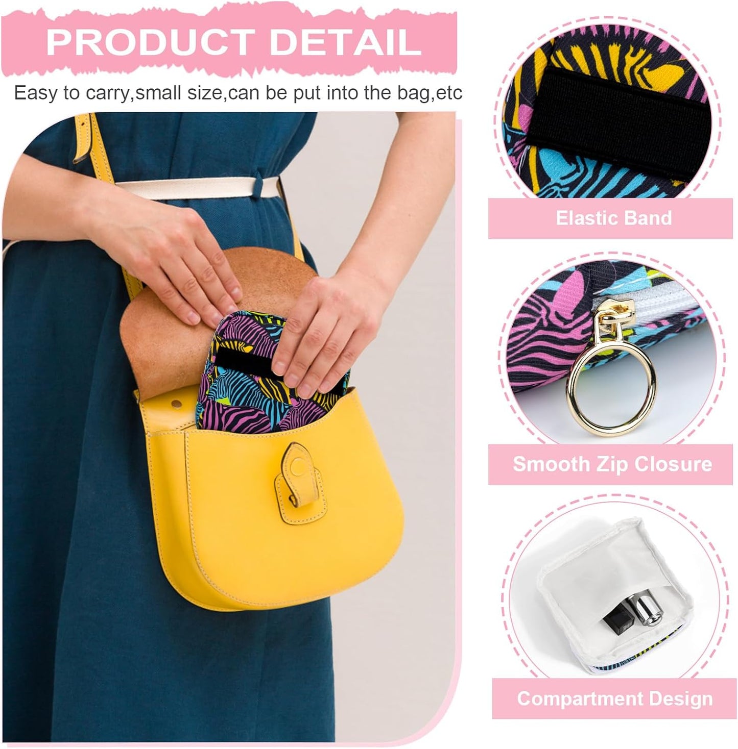 Desing Wish Period Bag Pouch Soft Cloth Sanitary Napkin Storage Bag Portable Menstrual Pad Pouches Tampon Holder for Purse First Period Kit for Girls 9-12 (Dazzling Zebra)