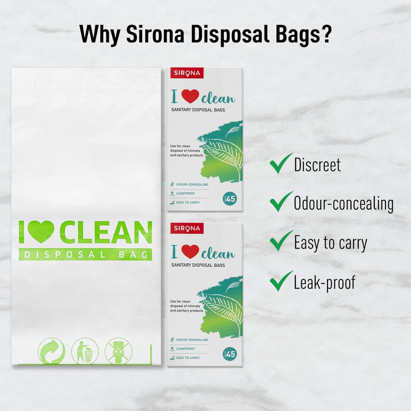 Sirona Personal Disposal Bags – 90 Count | For Discreet Disposal of Sanitary Pads, Panty Liners, Tampons & Condoms | Compact & Odour-Resistant Design
