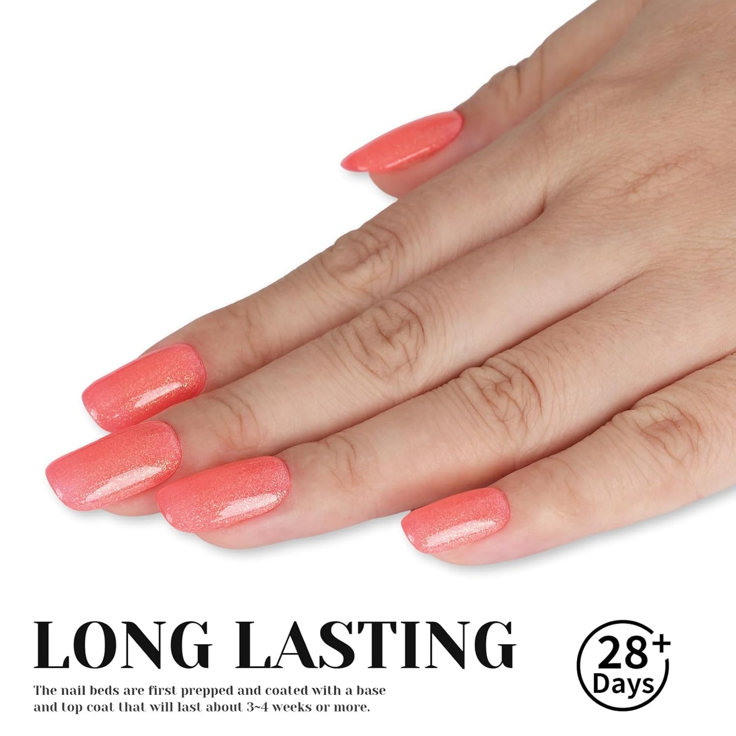 Hot Coral Pink Glitter Gel Nail Polish, 15ml UV/LED Soak Off Sparkly Shimmer Bright Coral Pink Gel Polish for Manicure Salon or DIY Nail Art at Home,Women Girls Gifts - GP0099