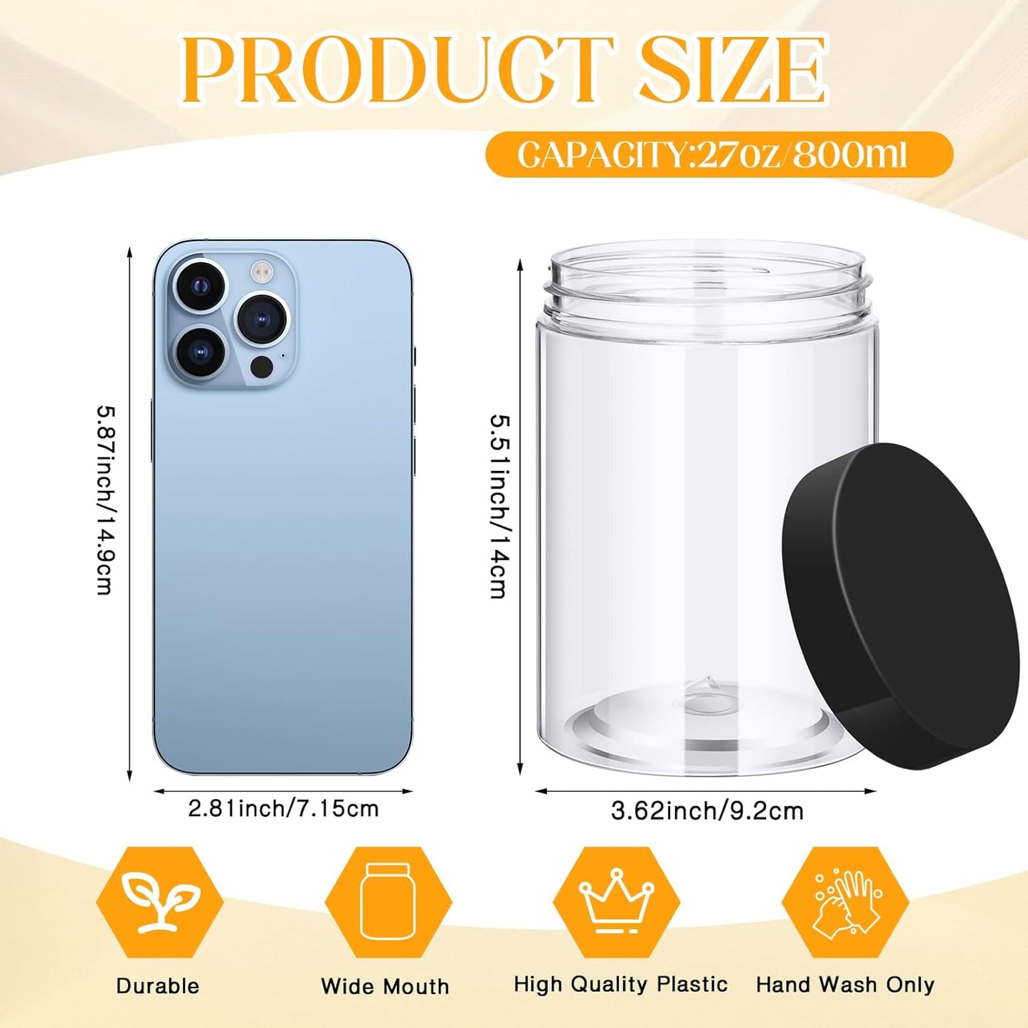 Patelai 4 Pieces Round Wide-mouth Leak Proof Plastic Container Jars with Lids for Travel Storage Makeup Beauty Products Face Creams Oils Salves Ointments DIY Making(27 Ounce,Black)