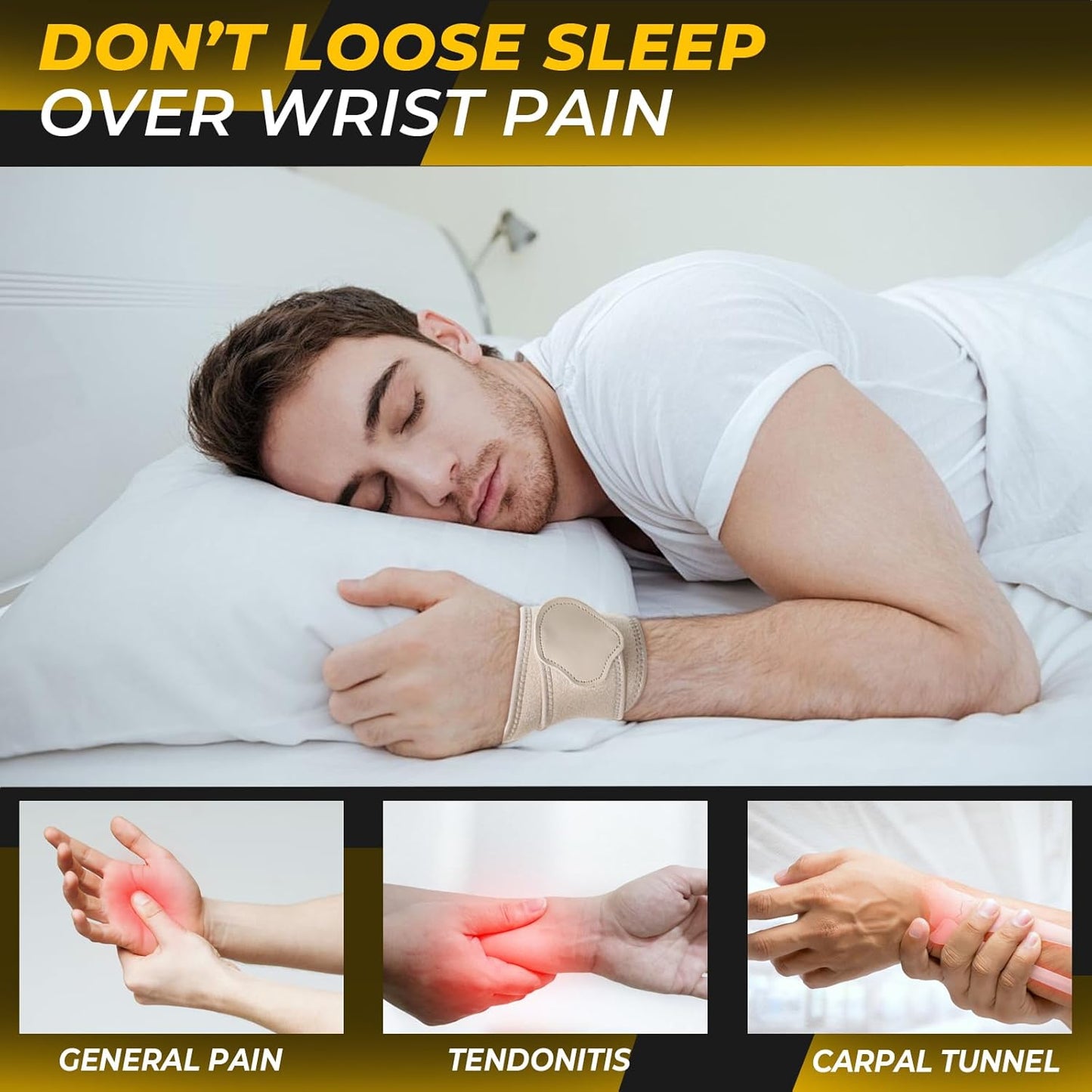 NeoTech Care Wrist Band - Elastic & Breathable Fabric - Adjustable Compression Strap - Men, Women, Right or Left - Support Wrap for Protection or Sports (Beige Color, Size M, 1 Unit)