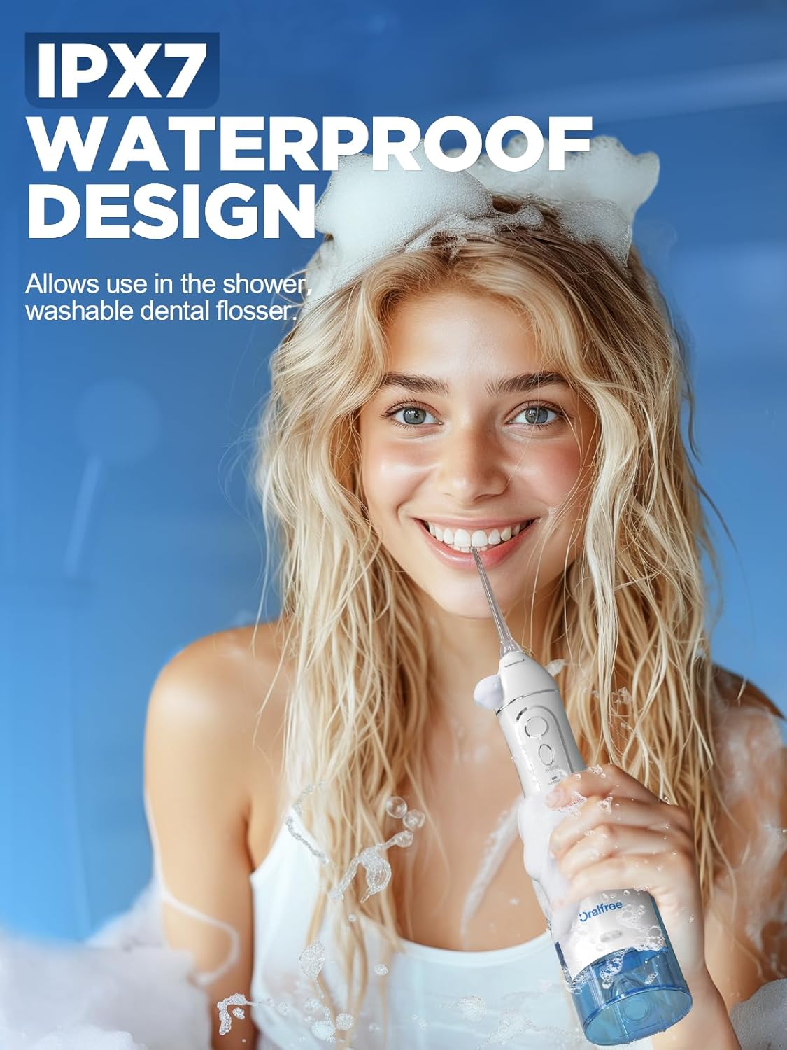 Oralfree Water Dental Flosser Cordless for Teeth Cleaning - 4 Modes Oral Irrigator 300ML Braces Flossers Cleaner, Rechargeable Portable IPX7 Waterproof Powerful Battery for Travel Home
