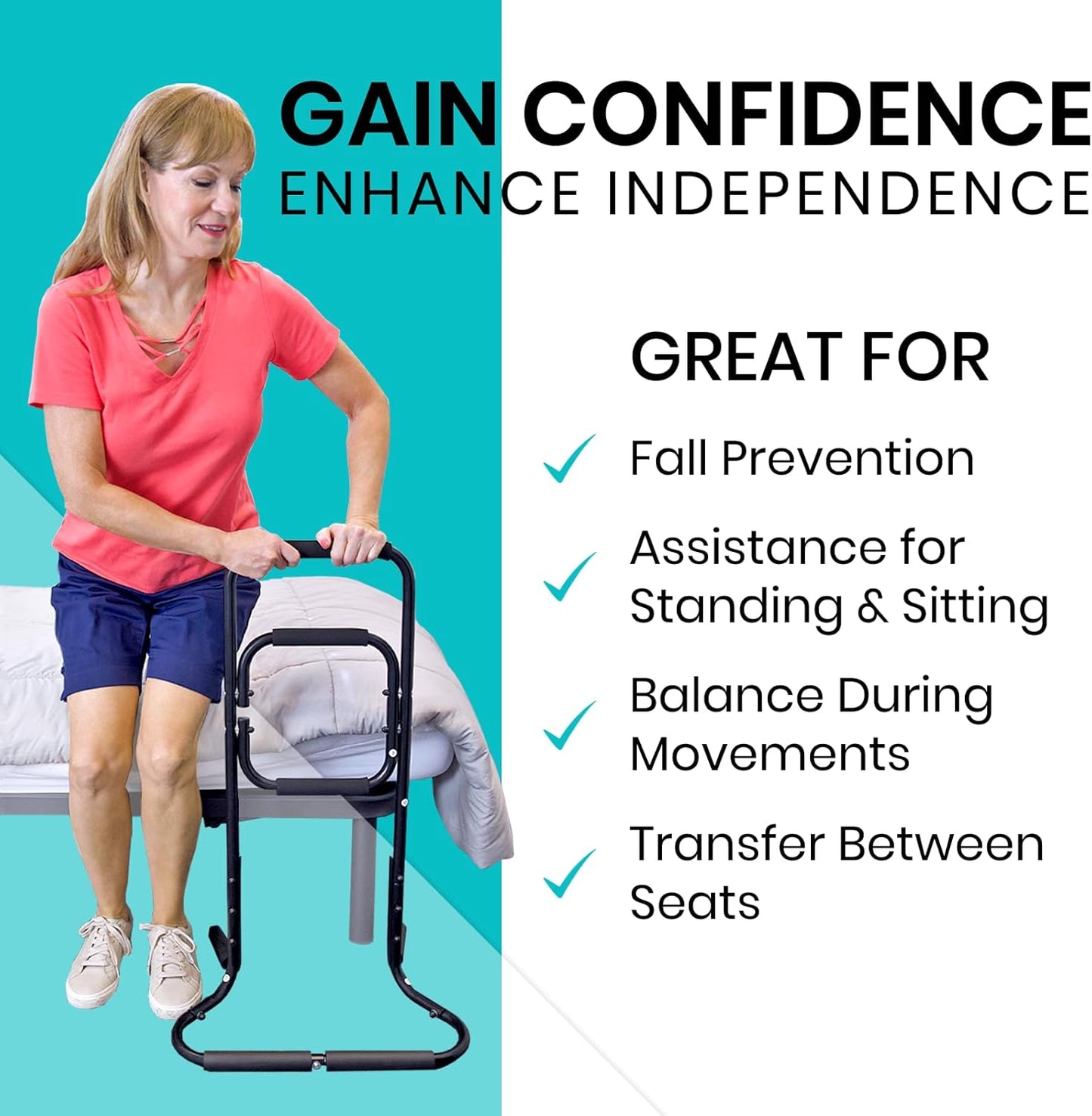 Vive Chair Stand Assist for Elderly - Portable Standing Up Assistance for Seniors - Self Lift Aid Disabled & Handicap Fall Prevention - Side Walker Aid - Help You Get Up from Couch, Bed, & Floor