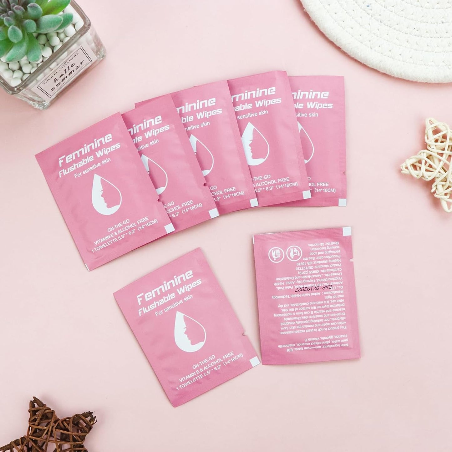 200 Feminine Wipes Flushable Travel Individually Wrapped,Travel Wipes for Women,Feminine Care Wet Wipes Travel Size Vaginal Wipes for Adult, Girl and Homeless