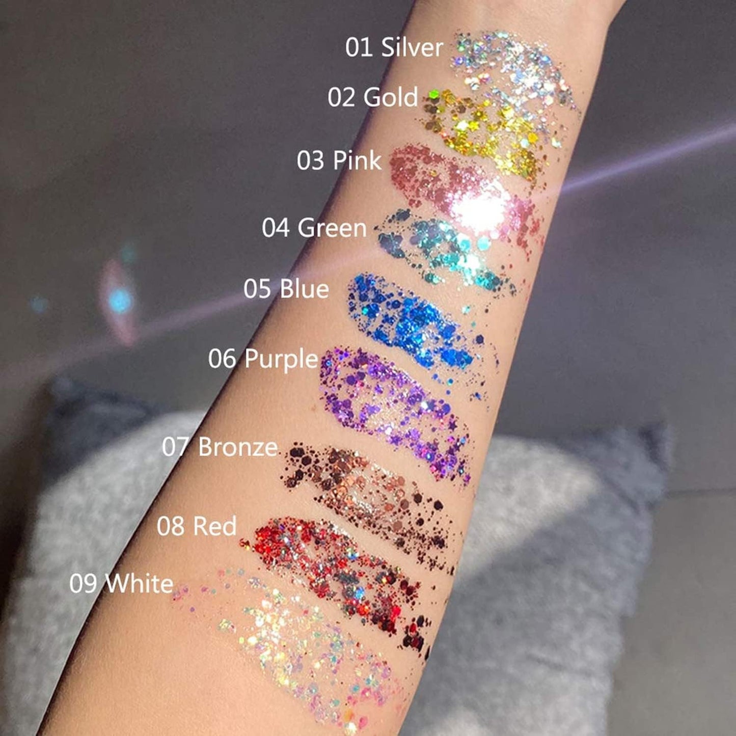 MAEPEOR Chunky Face Body Glitter Gel 19 Colors Mermaid Sequins Holographic Body Glitter Gel Long-Lasting Festival Makeup Glitter Paint for Face Body Hair Nails (30g, 02 Gold)