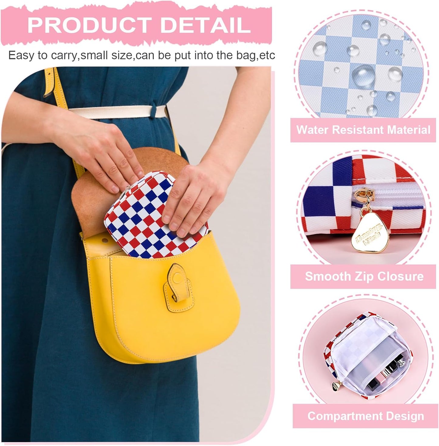 Desing Wish Period Bag Pouch Soft Cloth Sanitary Napkin Storage Bag Portable Menstrual Pad Pouches Tampon Holder for Purse First Period Kit for Girls 9-12 (Purple-White Check)
