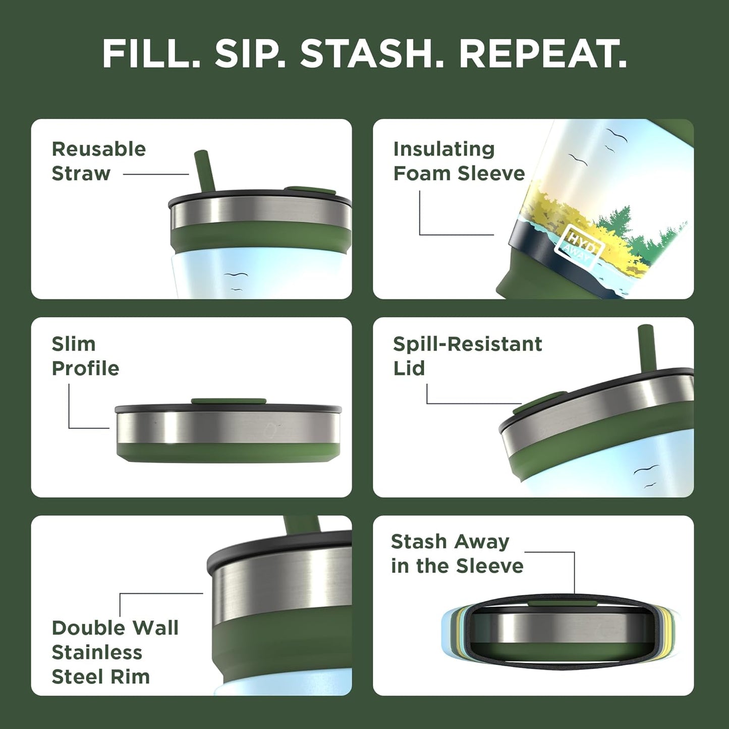 HYDAWAY 16oz Collapsible Tumbler - BPA-Free, Reusable Silicone Cup with Lid & Insulating Sleeve - Perfect for Coffee, Travel, and Everyday Use