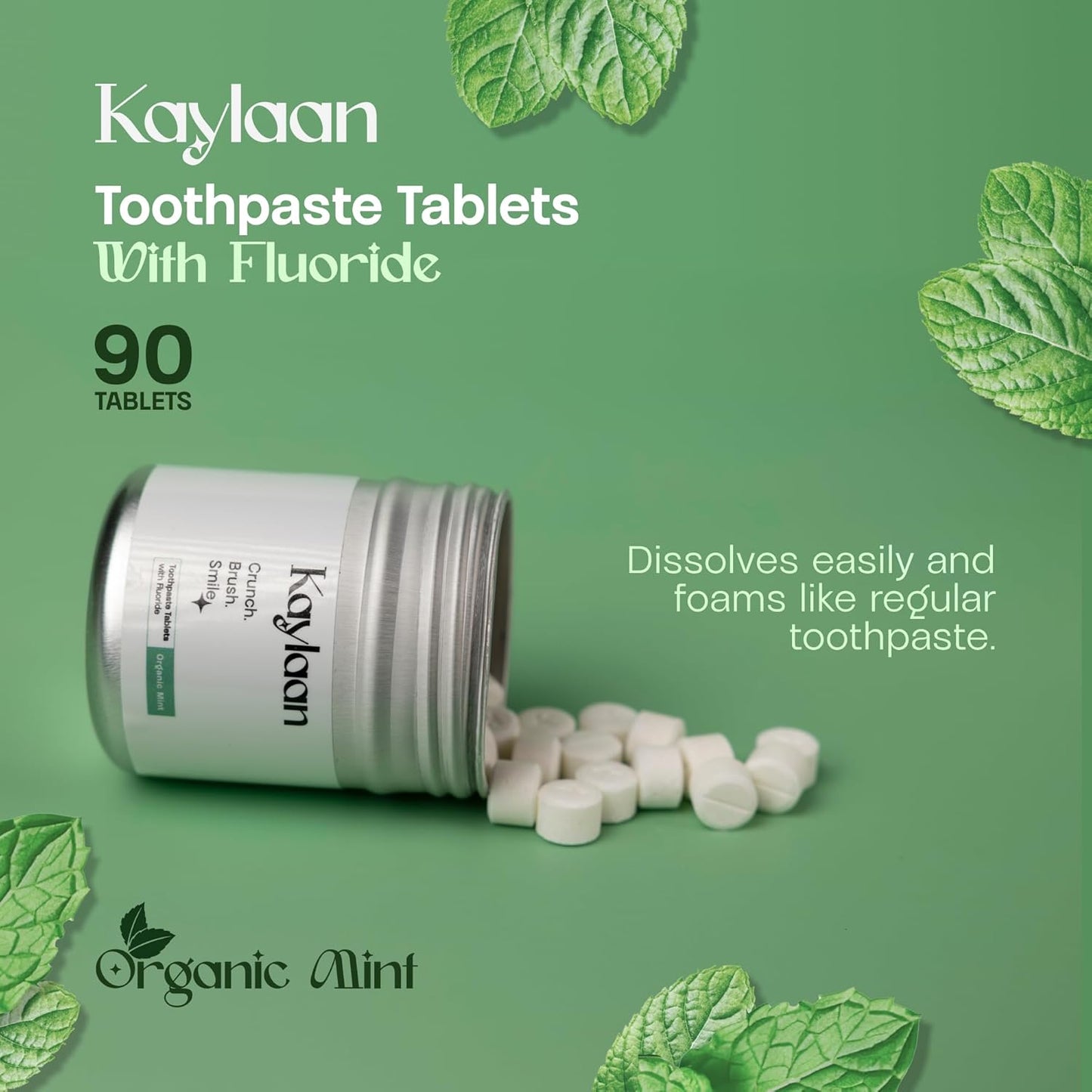 Toothpaste Tablets with Fluoride & Xylitol | Whitening, Sensitivity Relief & Enamel Remineralization | Chewable, Plastic-Free, Travel-Friendly - Mint, 180 Count (2 x 90), Made in USA