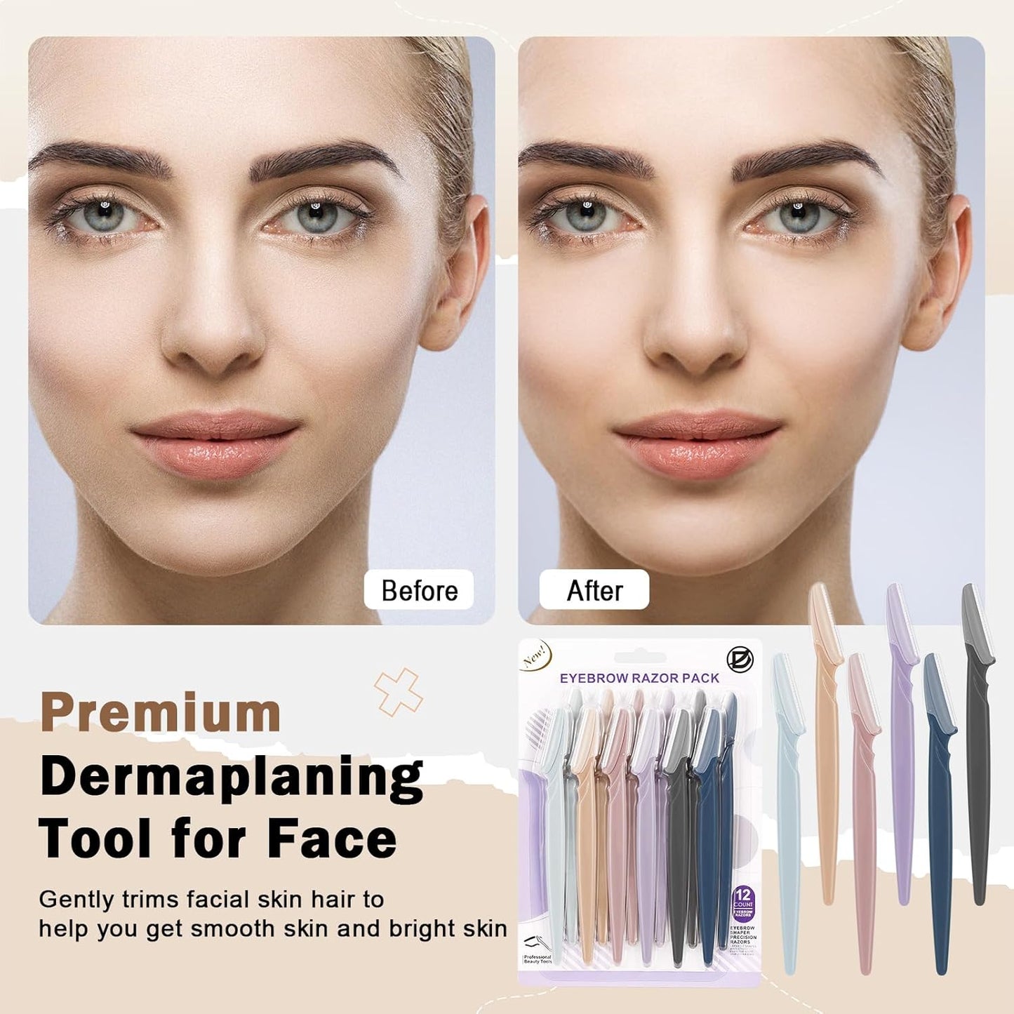 D 12 PCS Eyebrow Razor,Dermaplane Razor,Face Razors for Women,Dermaplaning Tool for Face,3 Colors Facial Hair Shavers with Precision Cover,Facial Hair Remover for Women,Eyebrow Trimmers for Men(Gray)