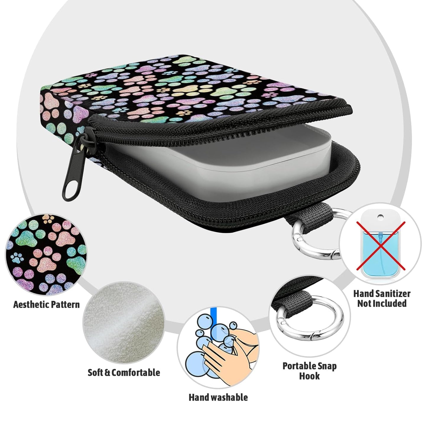 Cute Dog Paw Hand Sanitizer Spray Case, Hand Sanitizer Holder Zippered Pouch, Cat Fashion Accessory with Snap Hook for Glow Mist and Power Mist 1FL OZ