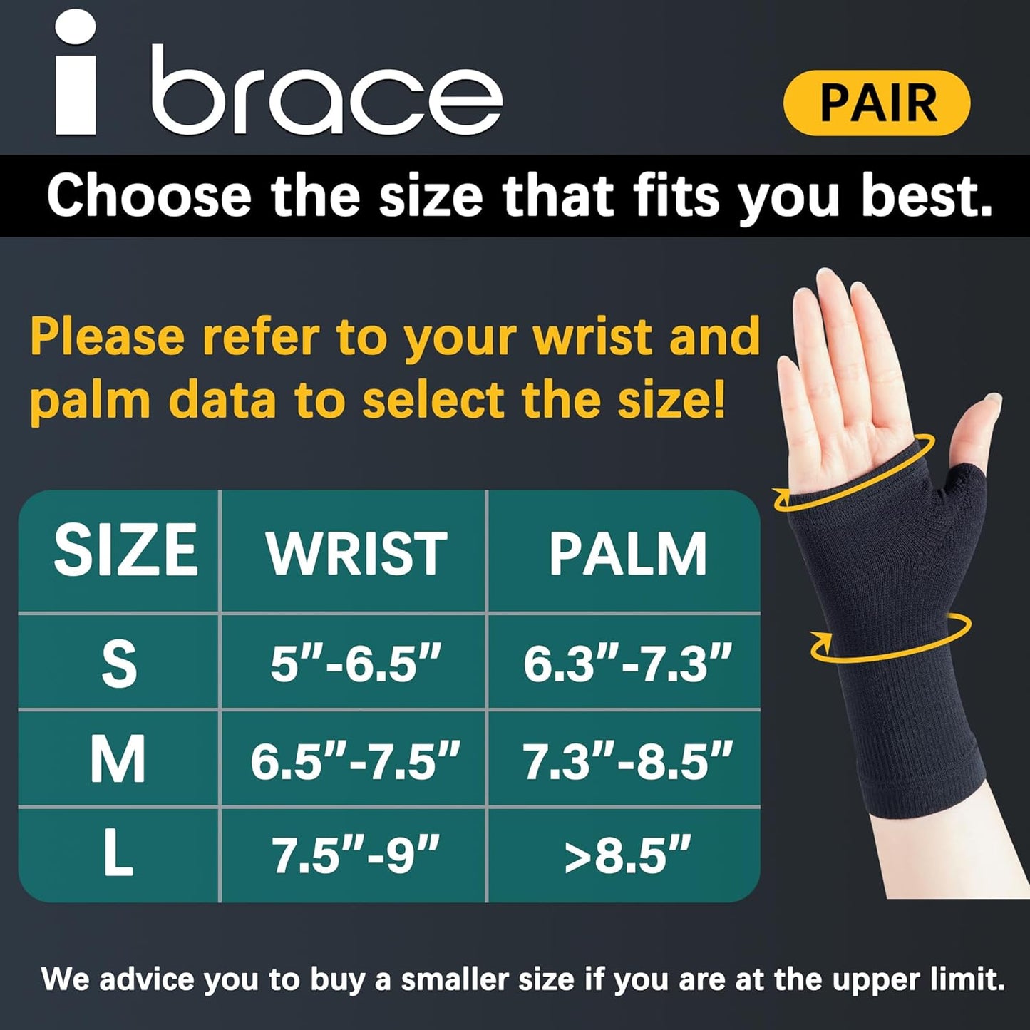 Partial Zone Compression Wrist Sleeve for Carpal Tunnel with thumb support, Reversible Splint for Typing, Gardening, Golf, Yoga, Tennis, Wrist Support Brace for Men & Women-PAIR (Medium)