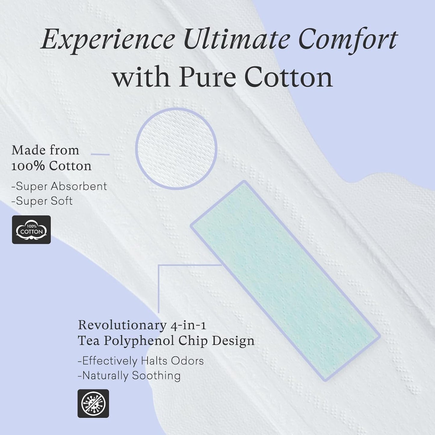 Teens Maxi Period Pads with Wings for Tweens, Organic Cotton Sanitary Pads for Teens Girls 9-14, Long Overnight Size, 90 CT