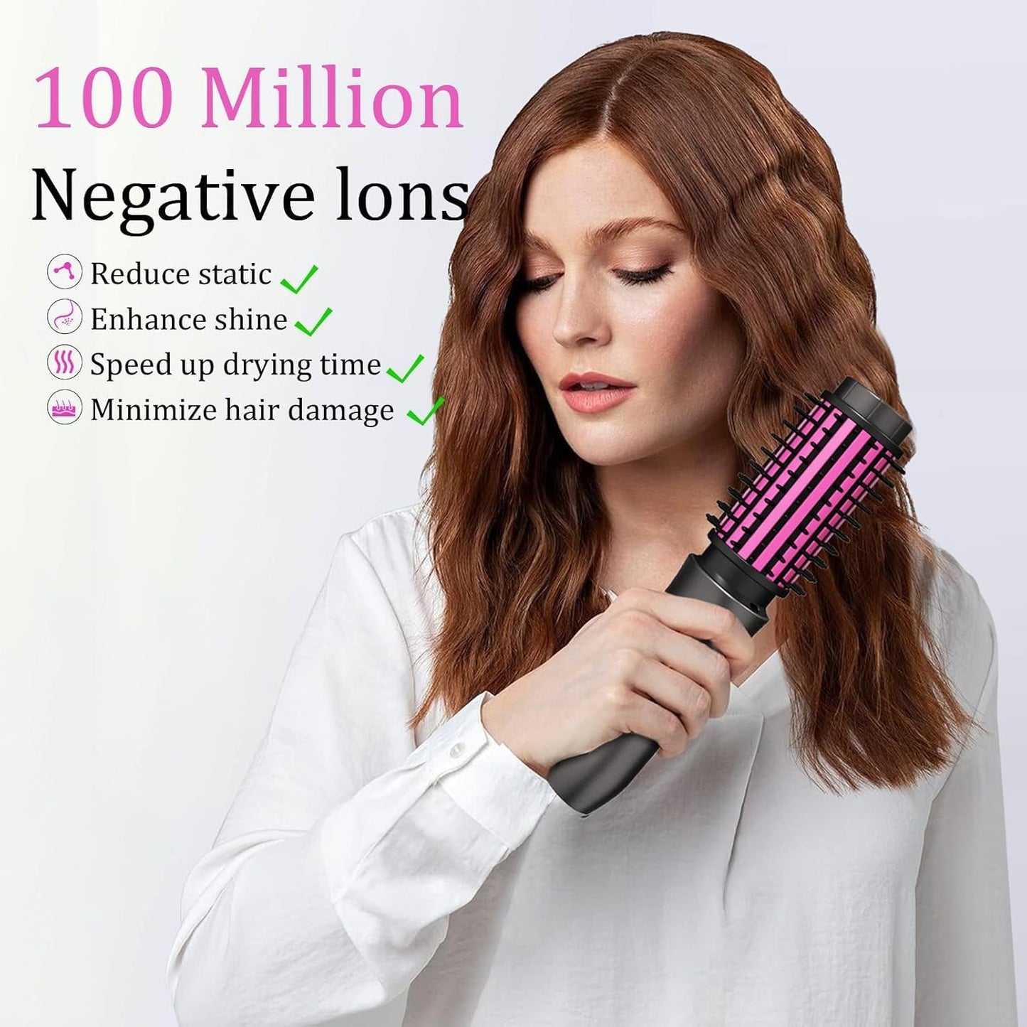 Cordless Curling Iron, Portable Hair Straightening, Cordless Hair Curler Anti-Frizz with Negative Ions, 3-in-1 Crimper Hair Tool, Rechargeable Wave Curling Wand - Rose Grey