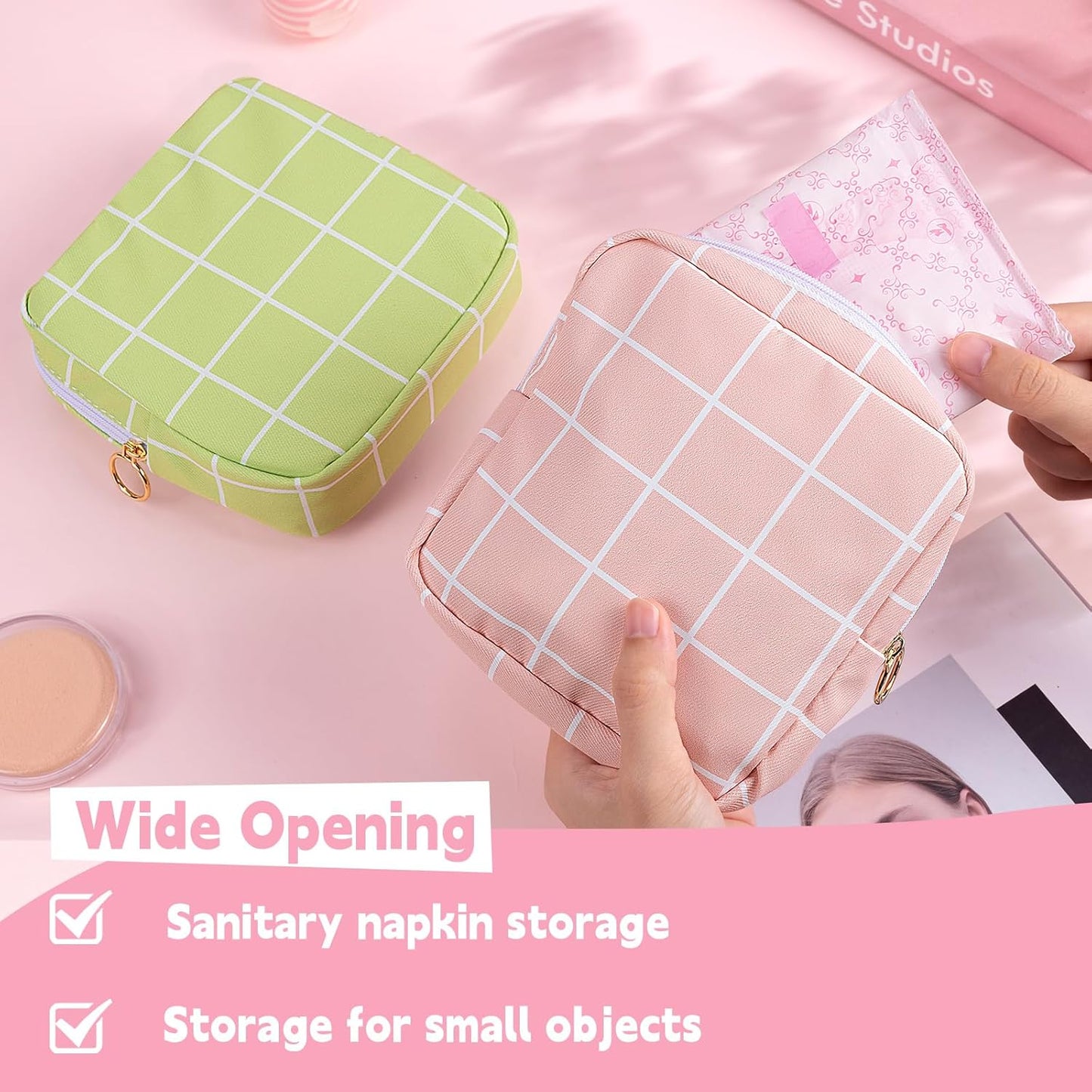 Desing Wish Period Bag Pouch Soft Cloth Sanitary Napkin Storage Bag Portable Menstrual Pad Pouches Tampon Holder for Purse First Period Kit for Girls 9-12 (Purple Plaid)