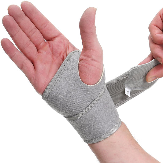 NeoTech Care Wrist Band - Elastic & Breathable Fabric - Adjustable Compression Strap - Men, Women, Right or Left - Support Wrap for Protection or Sports (Gray Color, Size L, 1 Unit)