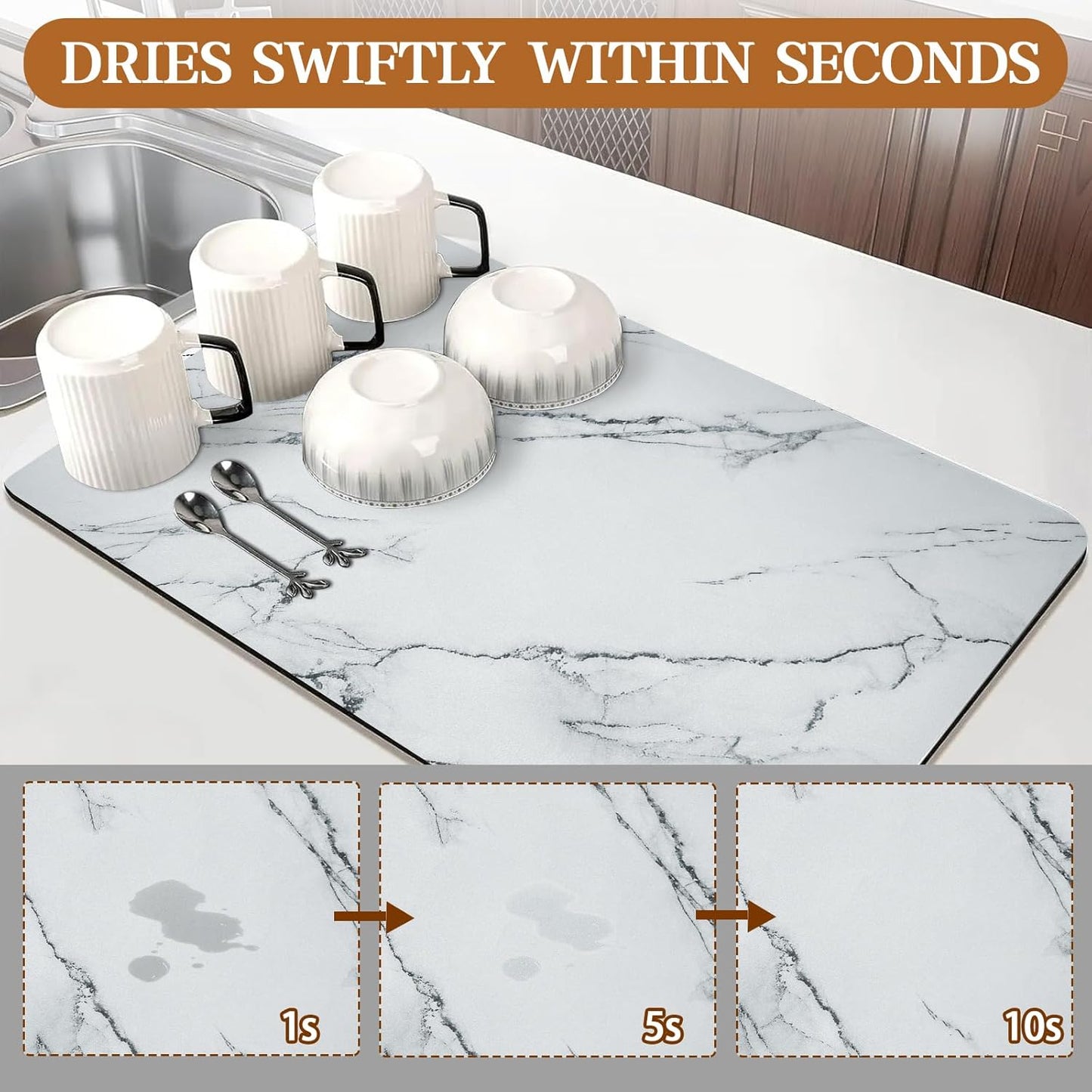 Dish Drying Mats for Kitchen Counter, 24"X16" Coffee Bar Mat for Countertops Heat Resistant Drainer Mat with Non-slip Rubber Backed Large Kitchen Drying Mat Absorbent Draining Mat (Light Gray)