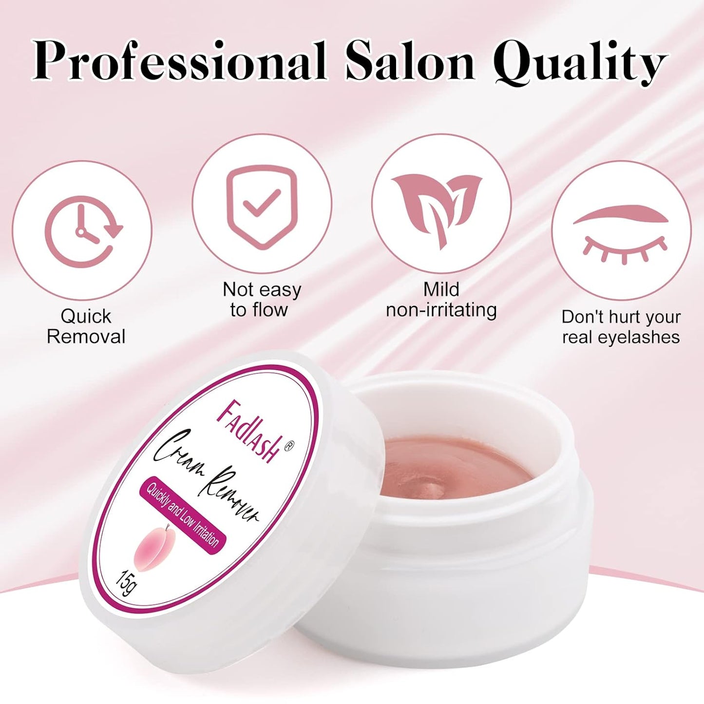 Lash Extension Remover 15g Cream Eyelash Extension Remover Quickly and Low Irritation Lash Remover for Lash Extensions Sensitive Skin Eyelash Glue Remover for Salon Lash Glue Remover by FADLASH(Peach)