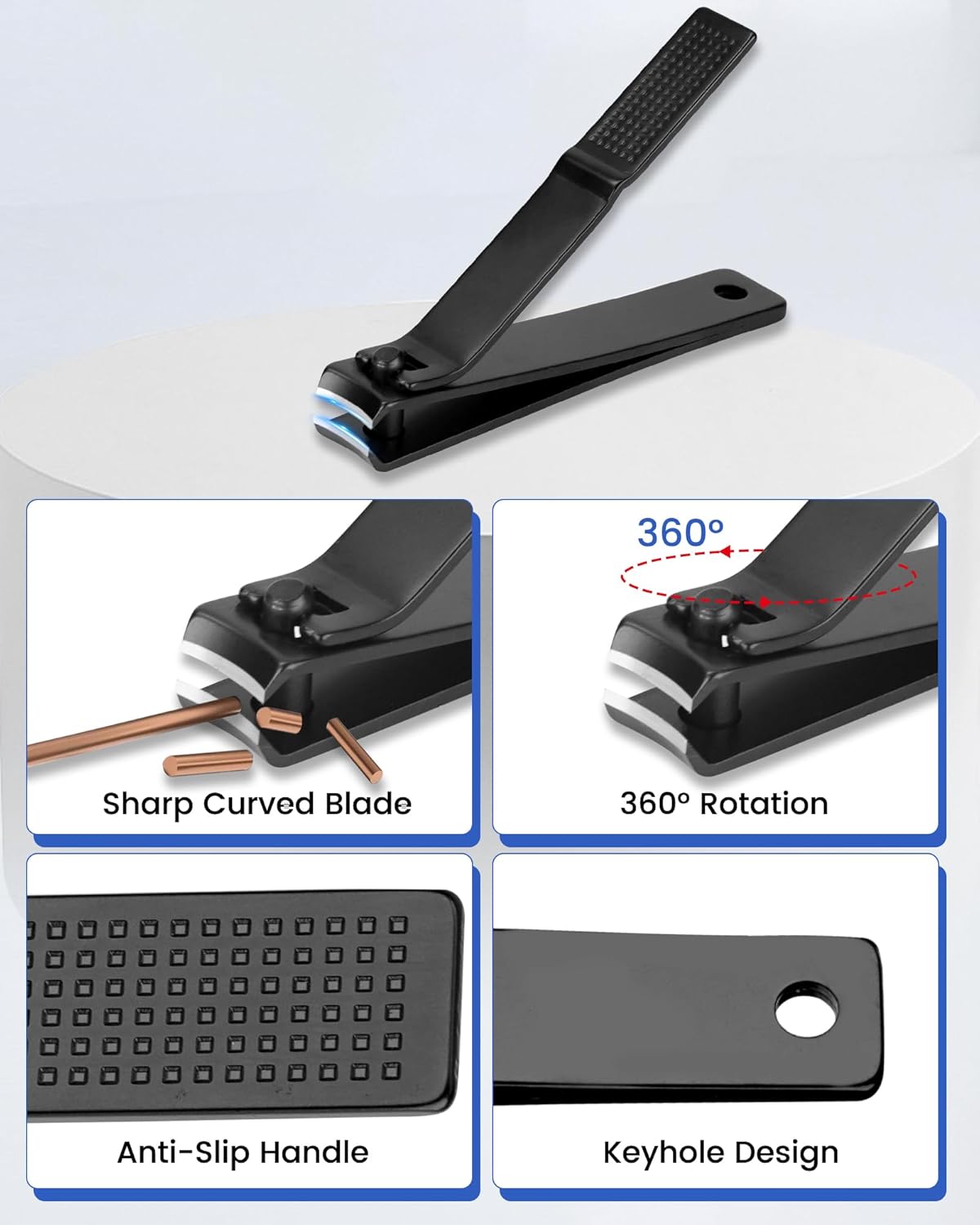 Ingrown Nail Clippers Set, Slanted Toenail Clippers & Fingernail Clipper for Mens Thick Toenails for Seniors, Heavy Duty Large Nail Cutter for Women, Adult, Angled Nail Clippers for Seniors