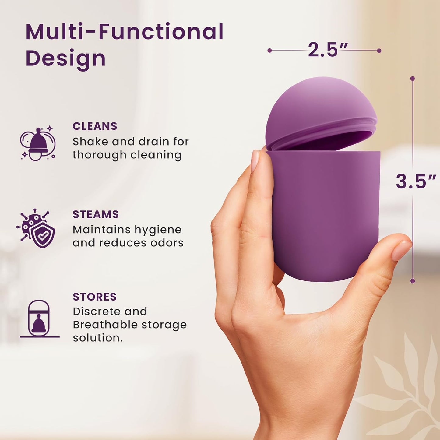 EcoBlossom Reusable Menstrual Cup and Case - The Most Reliable Medical Grade Silicone Period Cups - Comfortably use for 12 Hours (Small/Large (Pack of 2), Round Stem & Case)