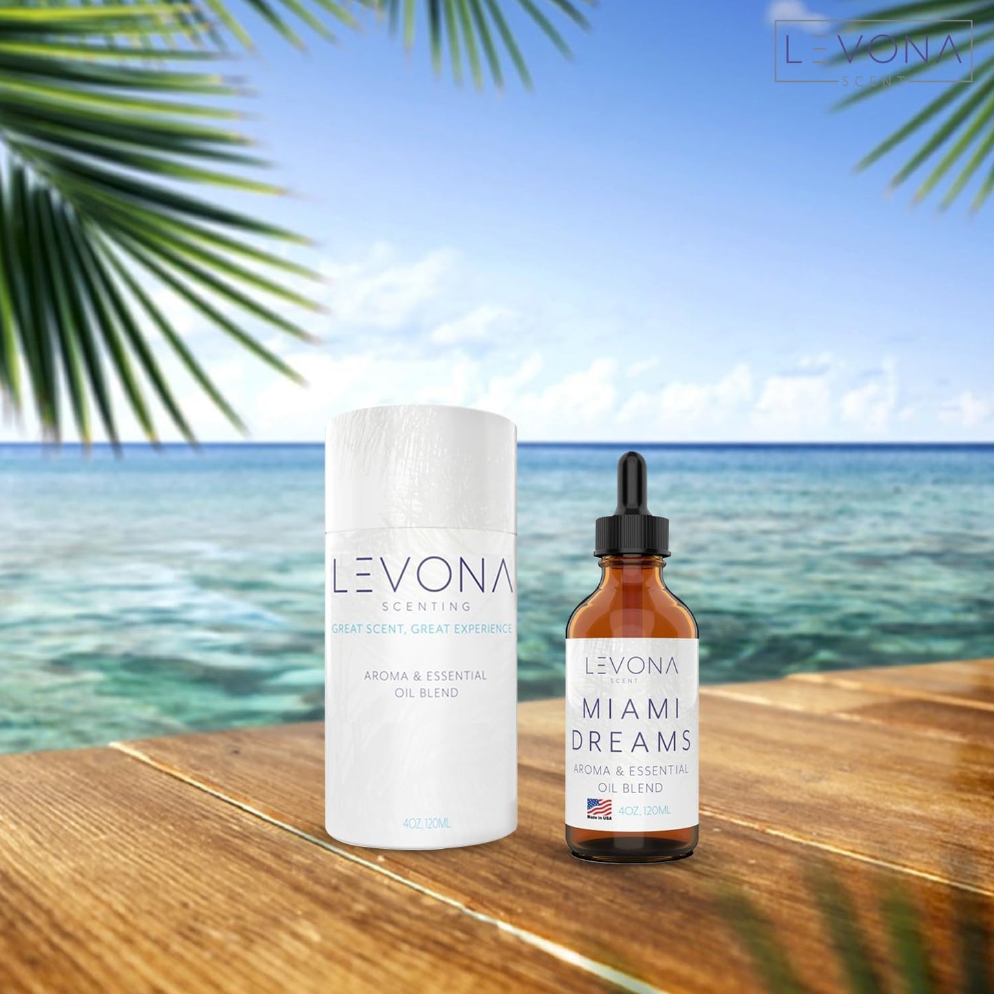 Levona Scent Essential Oils for Diffusers for Home: Miami Dreams Hotel & Home Luxury Scents Fragrance Oil - Aroma Oil with Notes of Bergamot Oil & Pine Essential Oil -120 Ml Scented Oils for Diffuser