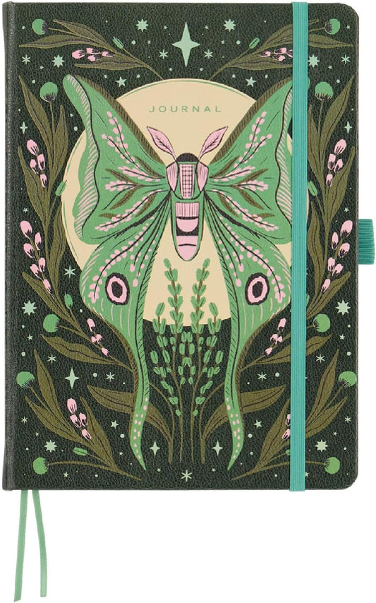 Happy Planner Small Undated Book-Bound Journal with 80 Pages of Thick 100 GSM Paper, A5 Size, Dot-Lined Layout, Mystic Moths