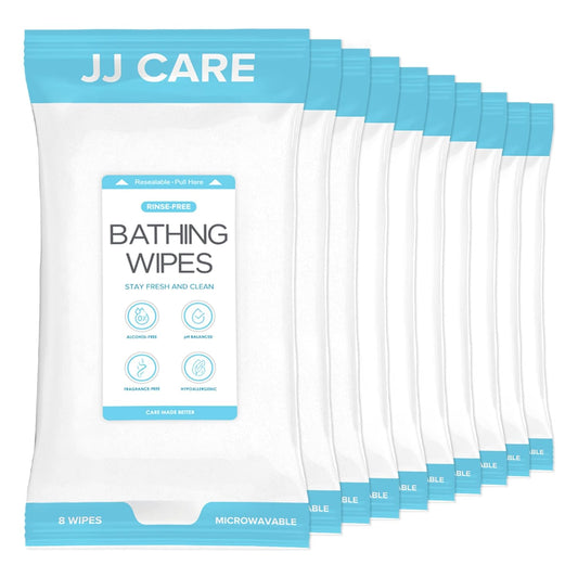 JJ CARE Bathing Wipes - 10 Packs Shower Wipes For Adults No Rinse, 80 Count Body Wipe for Adults Bathing, Waterless Body Wash, Adult Wipe for Elderly
