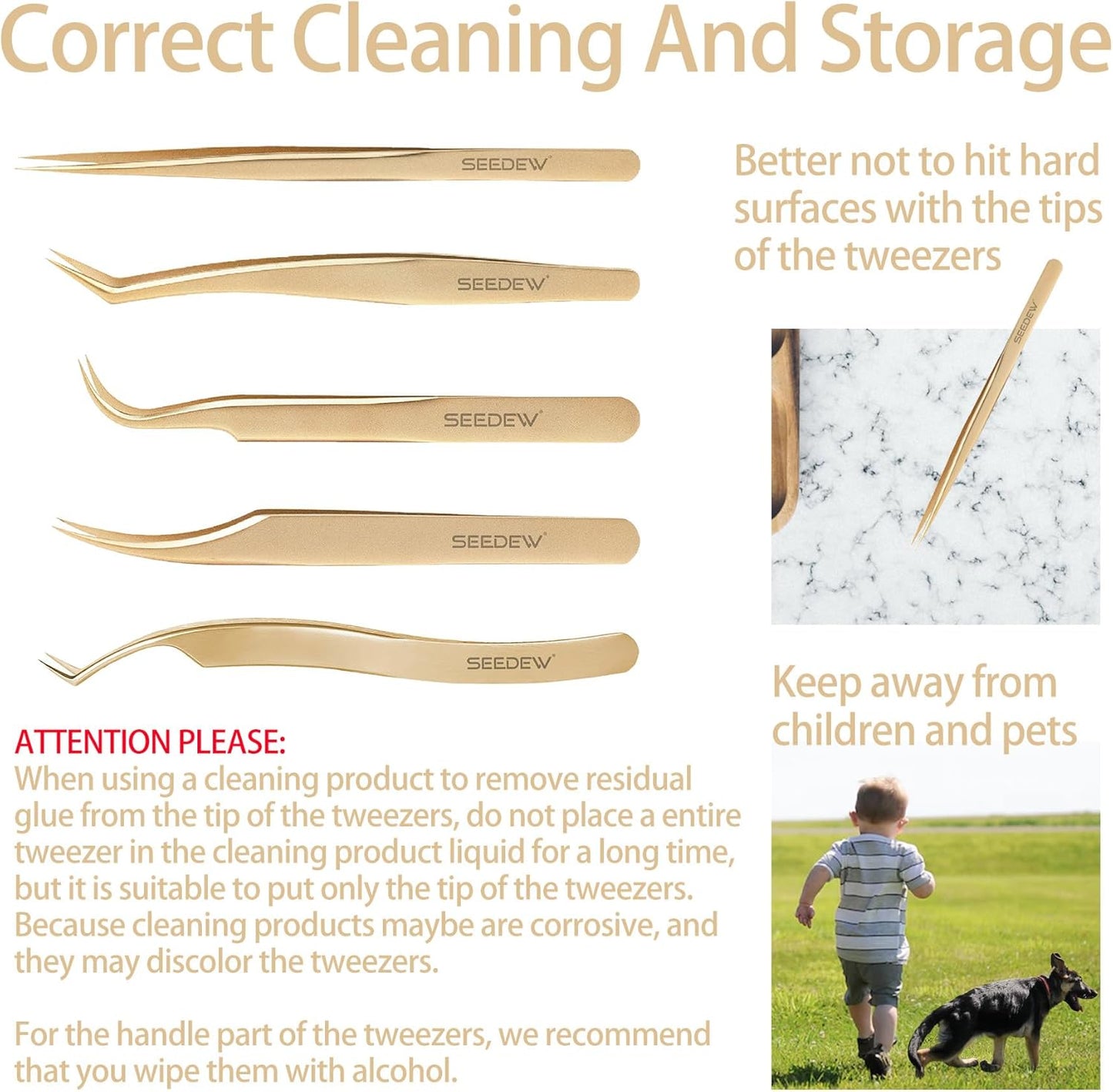 Tweezer Eyelash Extensions - 1 PCS Stainless Steel 45 Degree Curved Pointy Tweezer Isolation Professional Precision Supplies Lash Application Tools for Lash Tech and Artist (Golden)