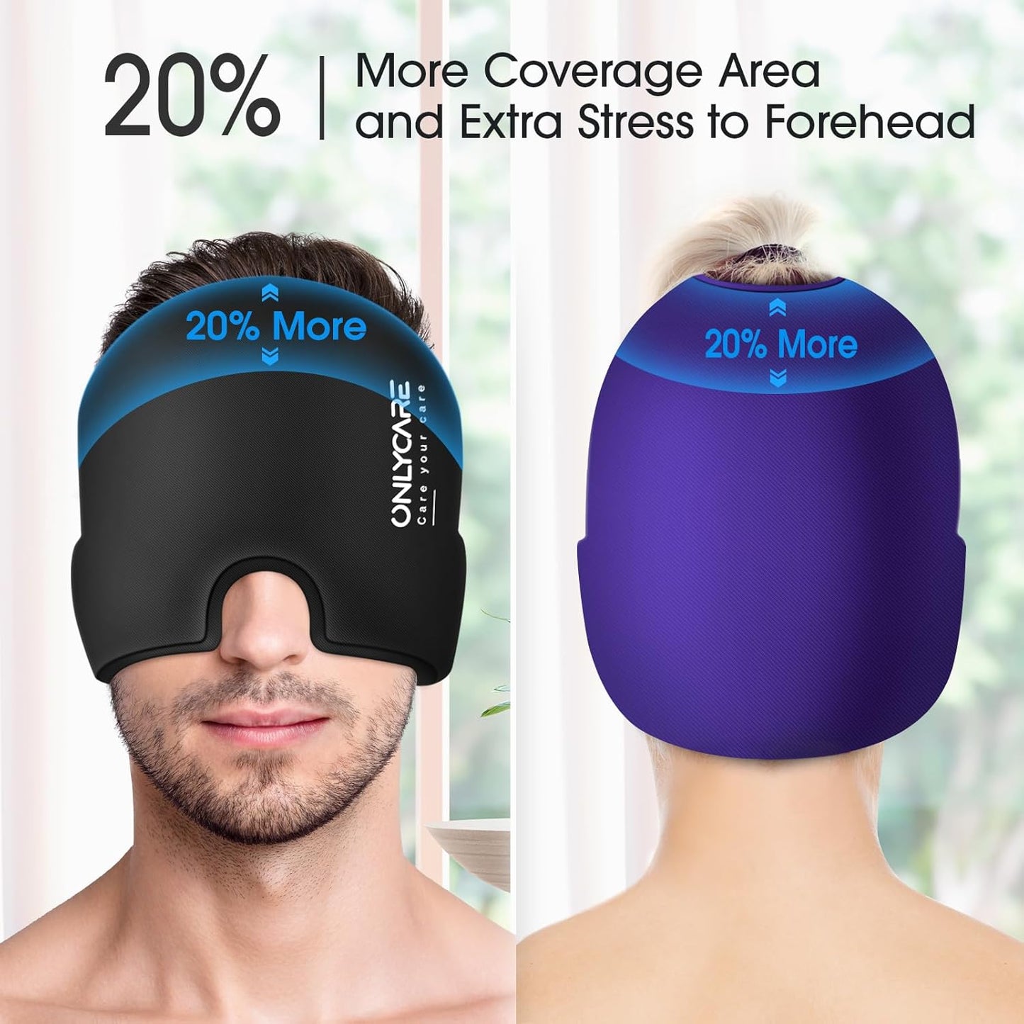ONLYCARE Migraine Relief Cap,Soothing Migraine Mask,Upgraded Odorless Gel Ice Head Wrap, Hot and Cold Therapy, FSA or HSA Eligible Headache Ice Pack for Tension and Stress(Black & Purple)
