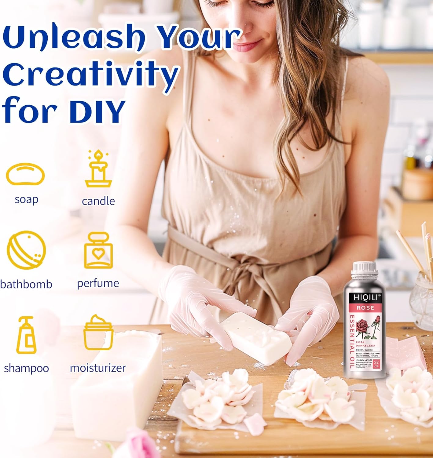 HIQILI 32 Fl Oz Rose Essential Oil, Huge Value Size Undiluted Rose Oil for Face, Skin, Diffuser, Hair