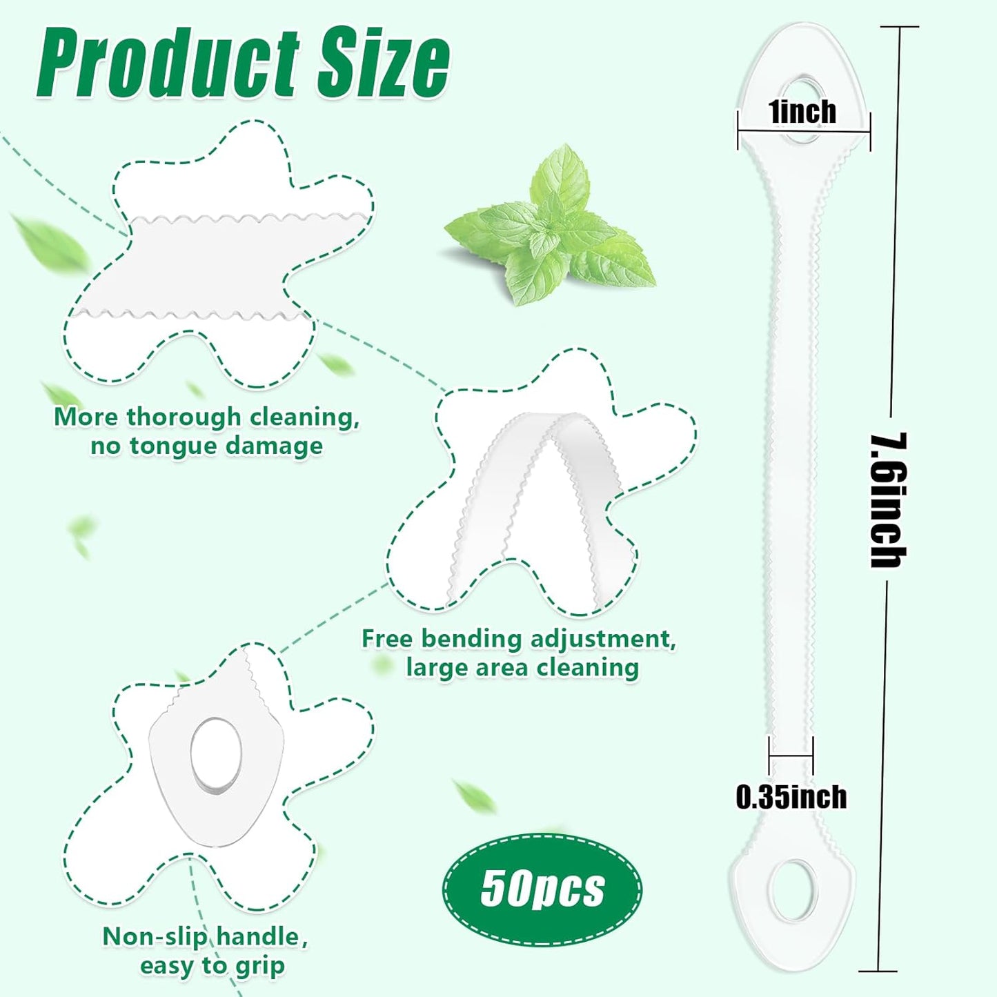 50 Count Disposable Tongue Scraper, Plastic Tongue Cleaner for Adults and Kids, Tongue Scrubber for Oral Care, Promote Fresh Breath
