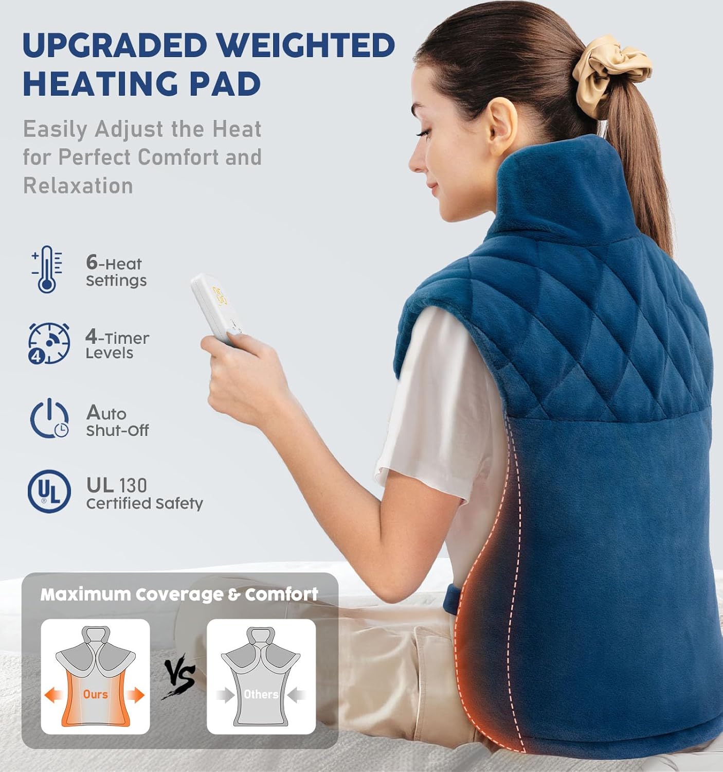 Heating Pad for Neck Shoulders & Back Pain Relief, Father's Day Gifts for Dad Husband Uncle,Gifts for Men,Large Weighted Electric Neck Shoulders and Back Heat Pad,6 Heat Settings Auto-Off,UL Certified