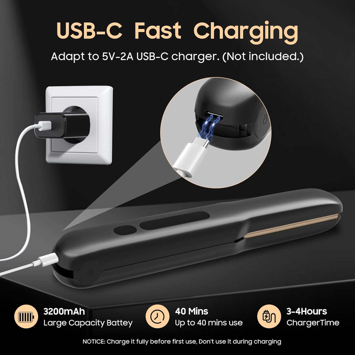 Cordless Hair Straightener and Curler 2 in 1, Titanium Flat Iron with Fast Heating, 4 Adjustable Temperature, Rechargeable Straightener for All Hair Types, Portable Styler for Travel (Black)