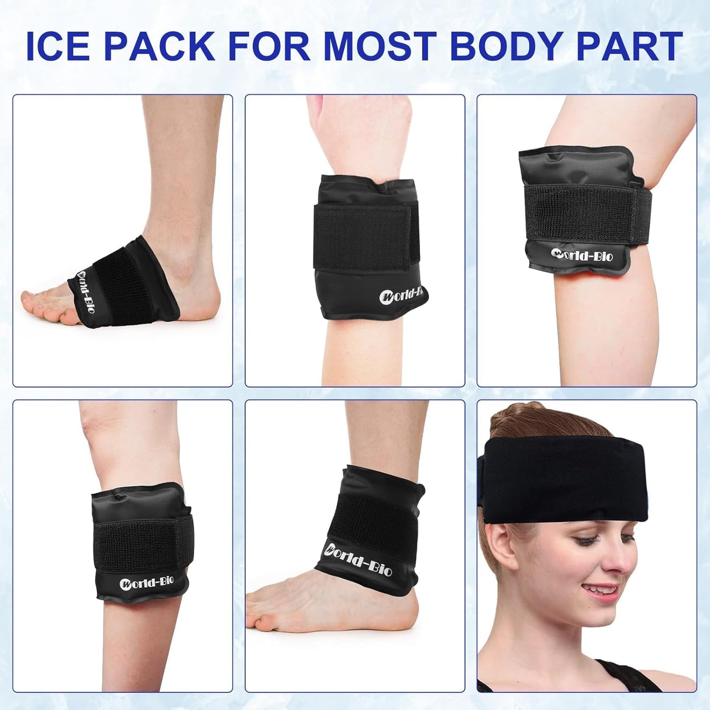 2 Pack Gel Ice Pack Wrap with Velcro Strap, Ice Pack for Injuries Reusable, Hot Cold Therapy Wrap, Elbow Ice Bag Wrap, Flexible Soft for Arm, Wrist, Hand, Foot, Ankle