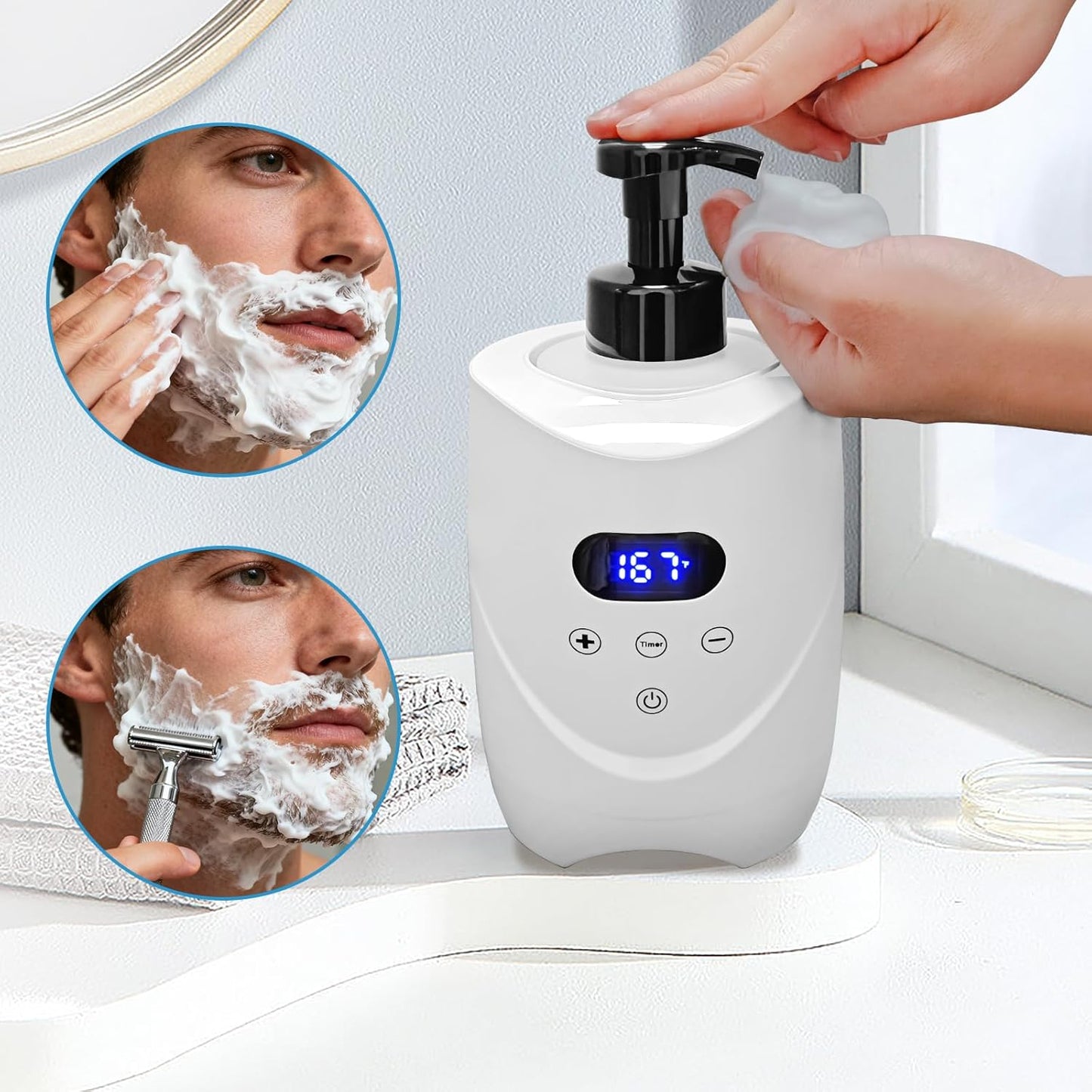 Hot Lather Machine for Shaving Professional Lather Maker for Men Face Shaving Large Capacity Shaving Foam Warmer for Home Salon Barber Shop, with 2 500ml Foam Bottle