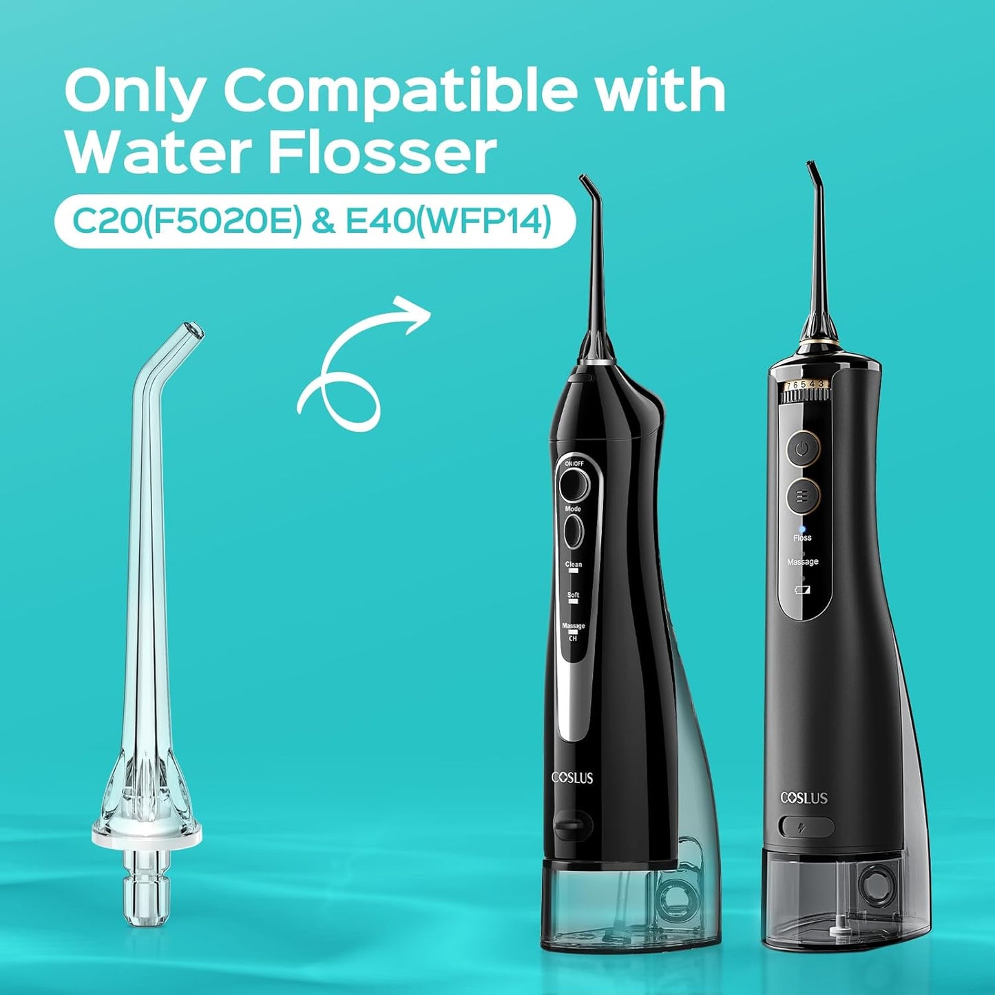 COSLUS Original Water Flosser Replacement Tips: Replacement Heads Compatible with COSLUS, Aquasonic, Nicwell, Oralfree, WELLFINE, Hangsun, Tovendor Water Dental Pick, Flosser Accessory, 5 Classic Tips
