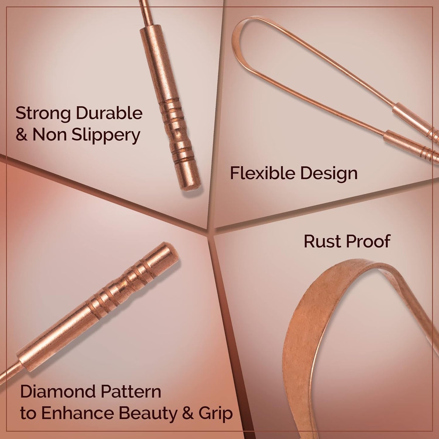 MasterMedi Tongue Scraper with Case Easy to Use Tongue Scraper for Adults, Tongue Cleaner for Oral Care & Hygiene Copper Set of 2 (with Travel Case)