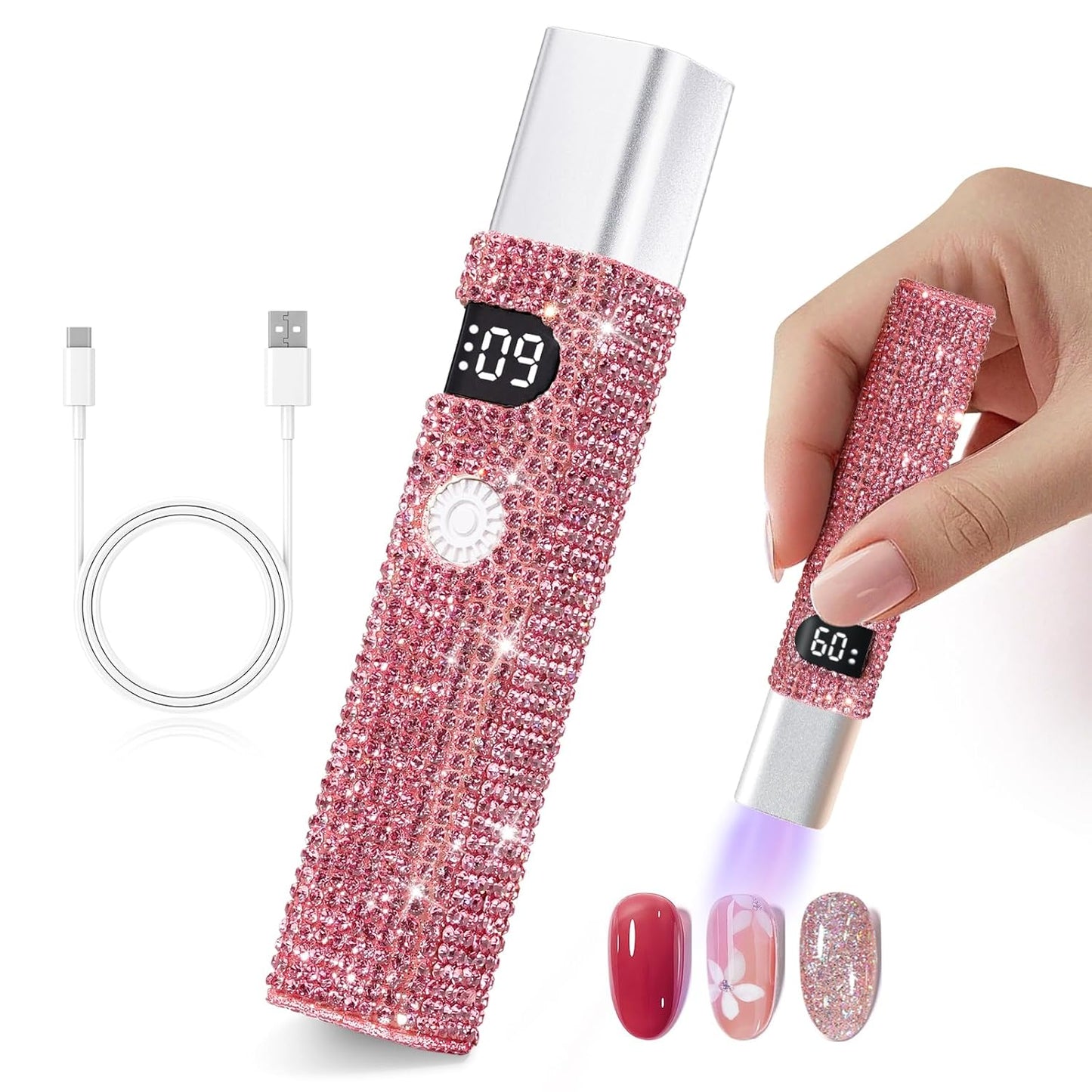 Handheld UV Light for Gel Nails,Mini LED Cordless Nail Lamp for Gel Nail Polish,Portable Flash Cure Lamp,Rechargeable USB Nail Dryer with LCD Display Fast Curing Home DIY