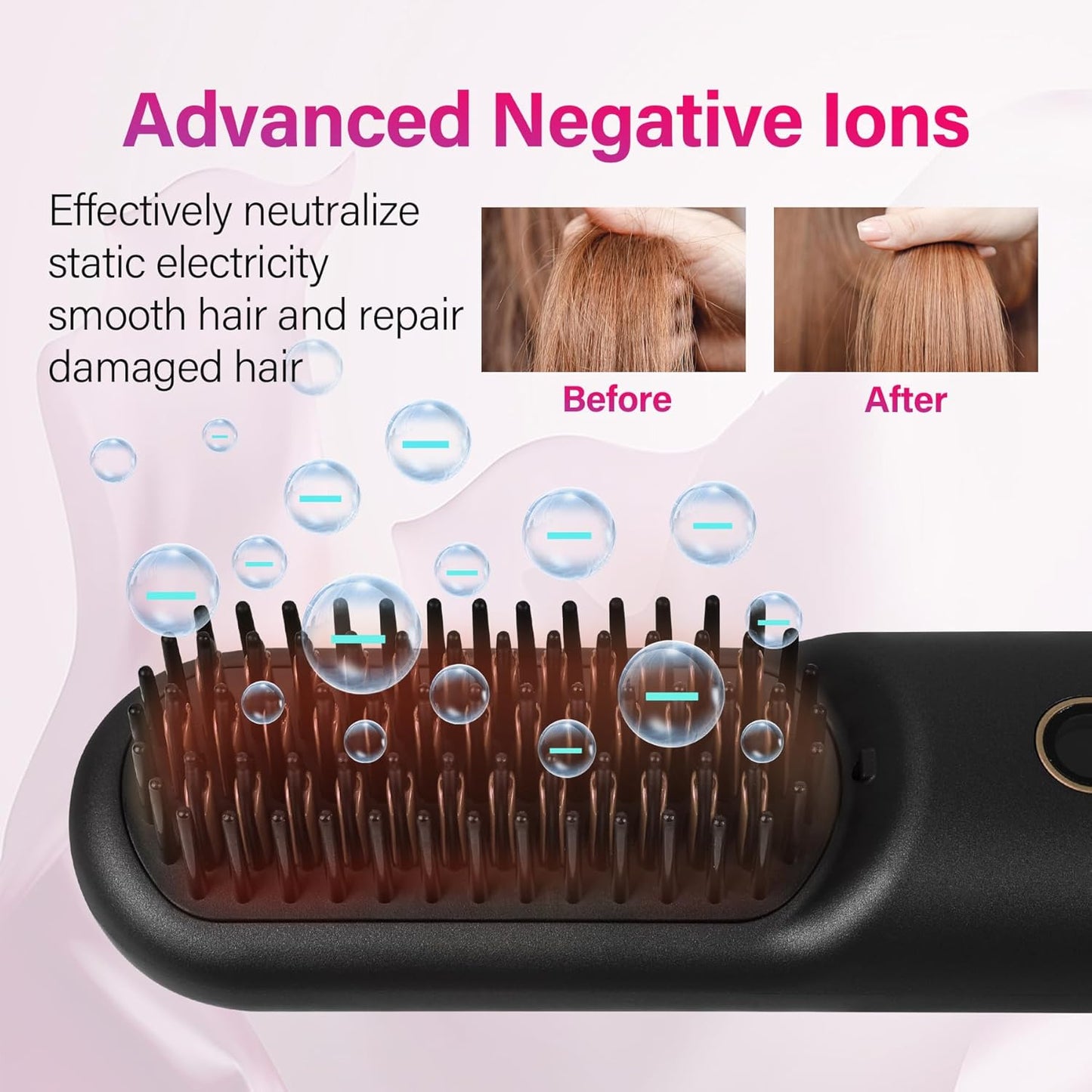 Rechargeable Hot Hair Brush Straightener Heat Pressing Combs Ceramic Electric Straightening Comb, Anti Burn for Natural Black Hair Beard Wigs Holiday Gifts