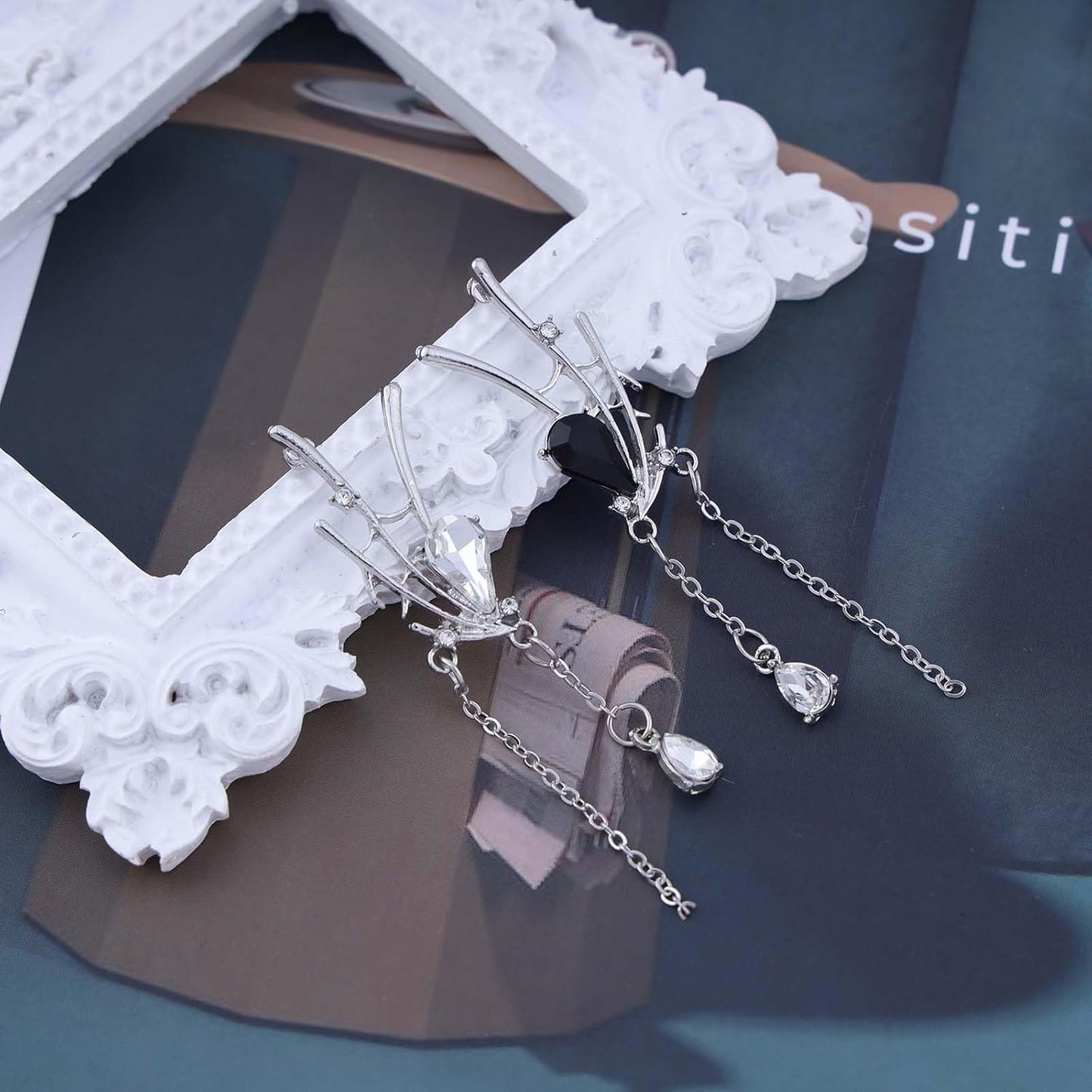 Gothic Spider Web Drop Earrings Teardrop Crystal Dangle Earrings Silver Long Cz Chain Earrings Spiderweb Halloween Earrings Jewelry for Women