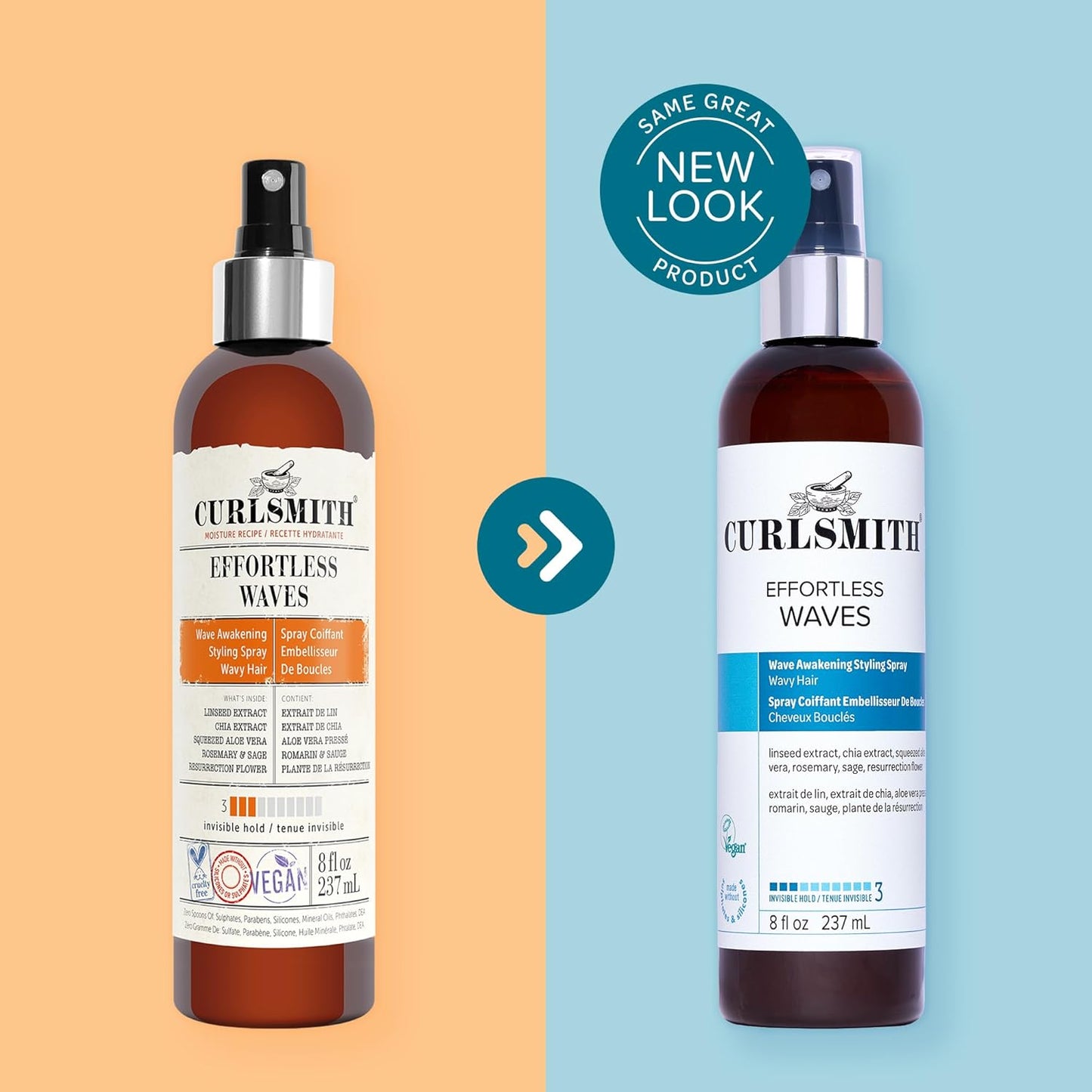 CURLSMITH - Effortless Waves Styling Spray, Lightweight and Moisturising, Reduce Frizz, Natural Look, For Wavy and Curly Hair, Vegan (8oz)