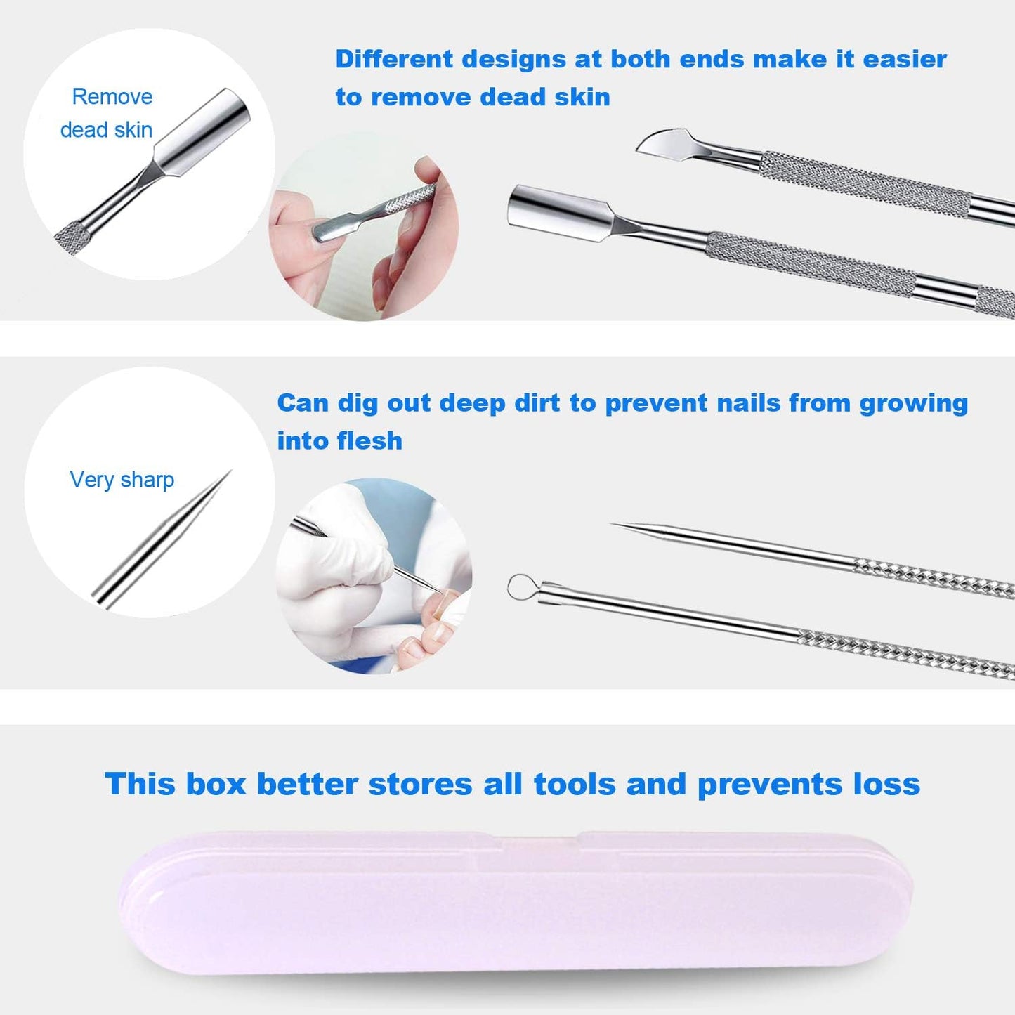 jindian Ingrown Toenail Pedicure Tool Kit Nail File and Nail Lifter Pusher Double-Sided Nail Manicure Kit Stainless Steel Nail Care, Tools Pain Relief (6PCS)